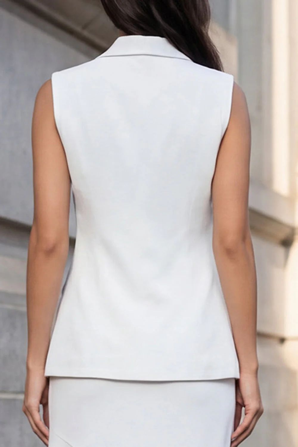 White Notched Lapel 2 Piece Asymmetrical Work Dress - Image 4