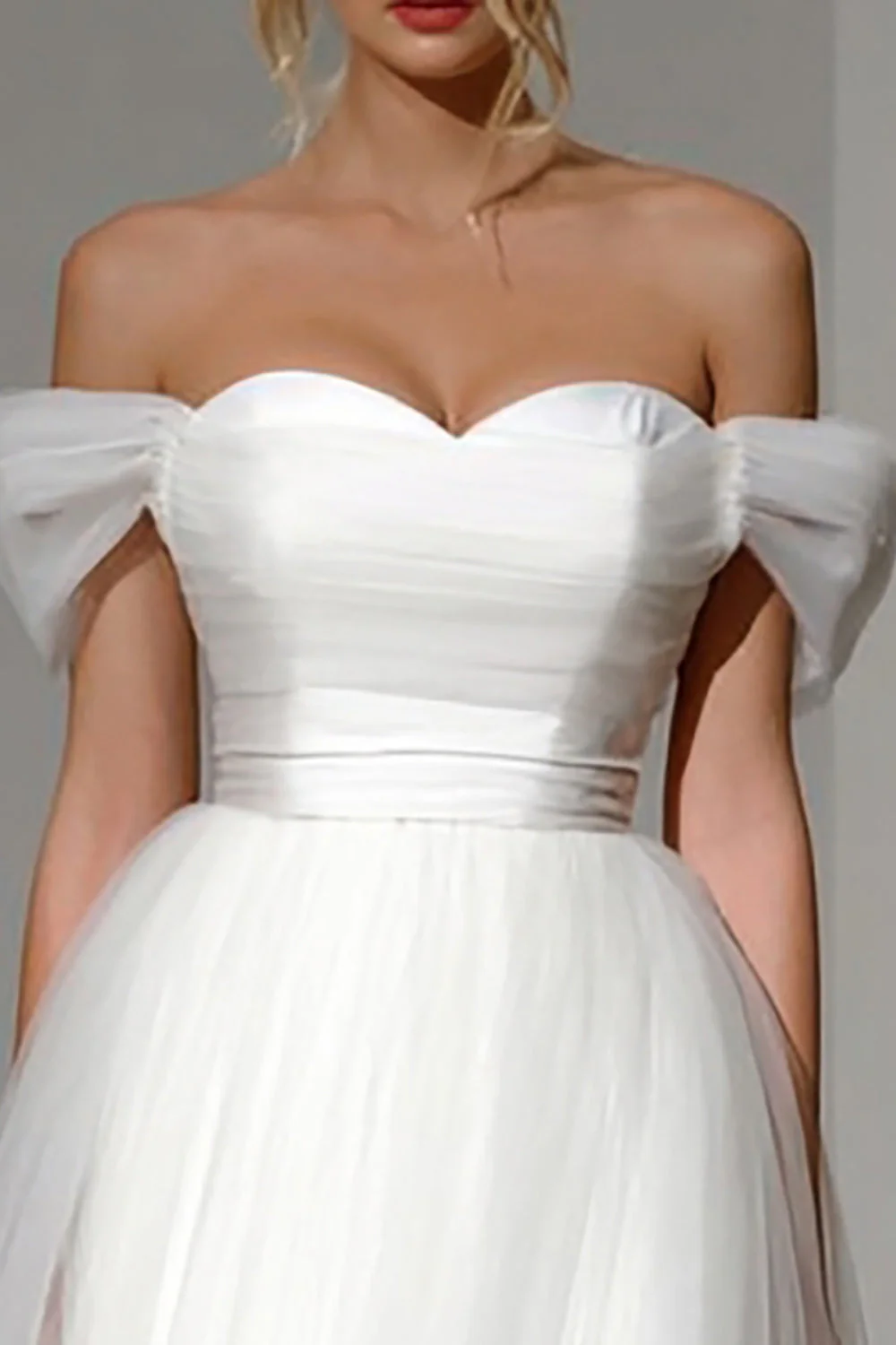 White Off The Shoulder A Line Midi Wedding Reception Dress - Image 2