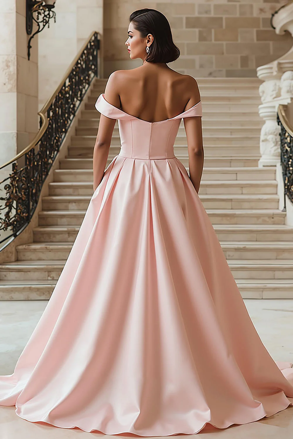 White Off the Shoulder Ball Gown Wedding Dress with Slit - Image 6