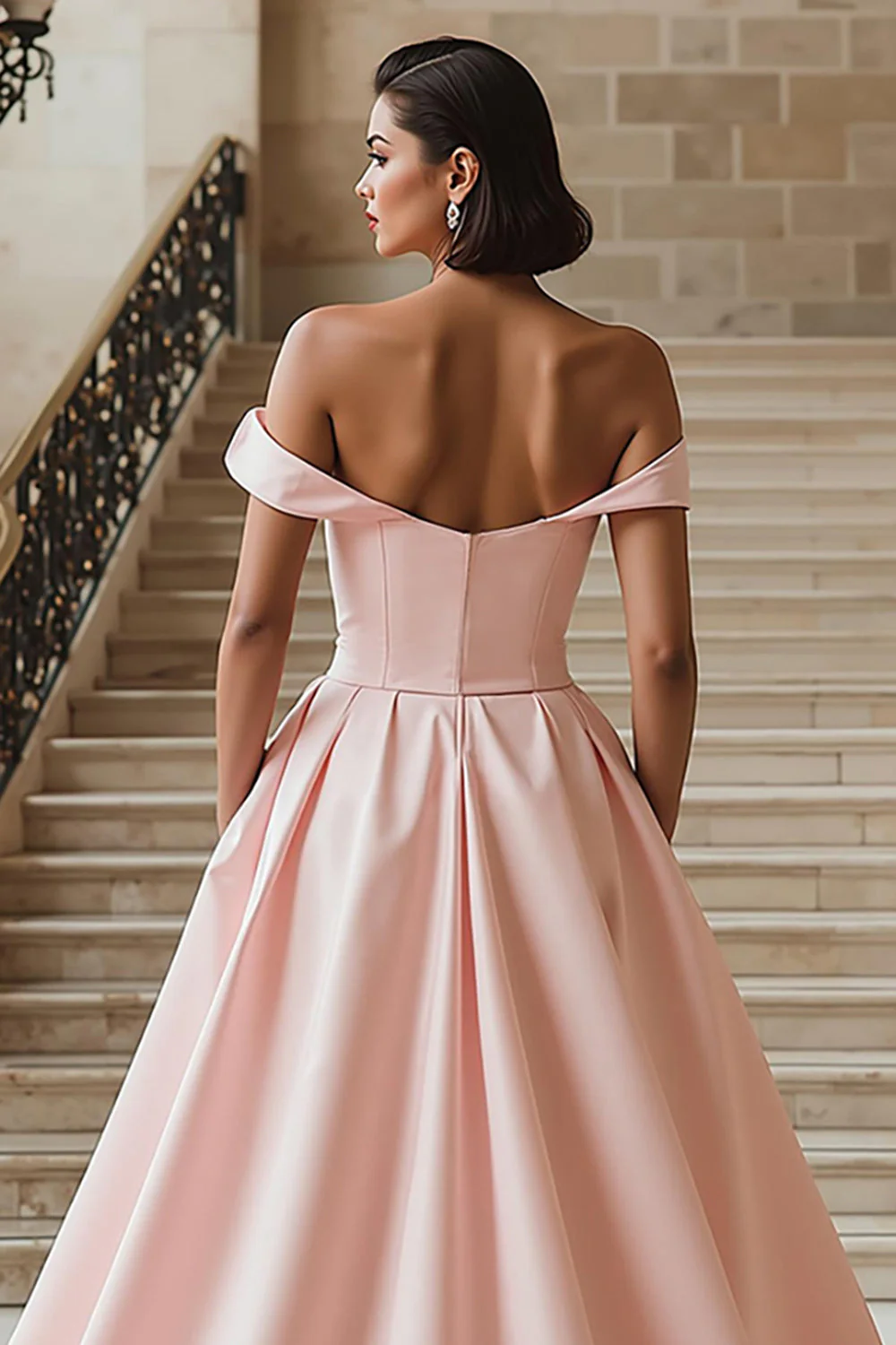 White Off the Shoulder Ball Gown Wedding Dress with Slit - Image 8