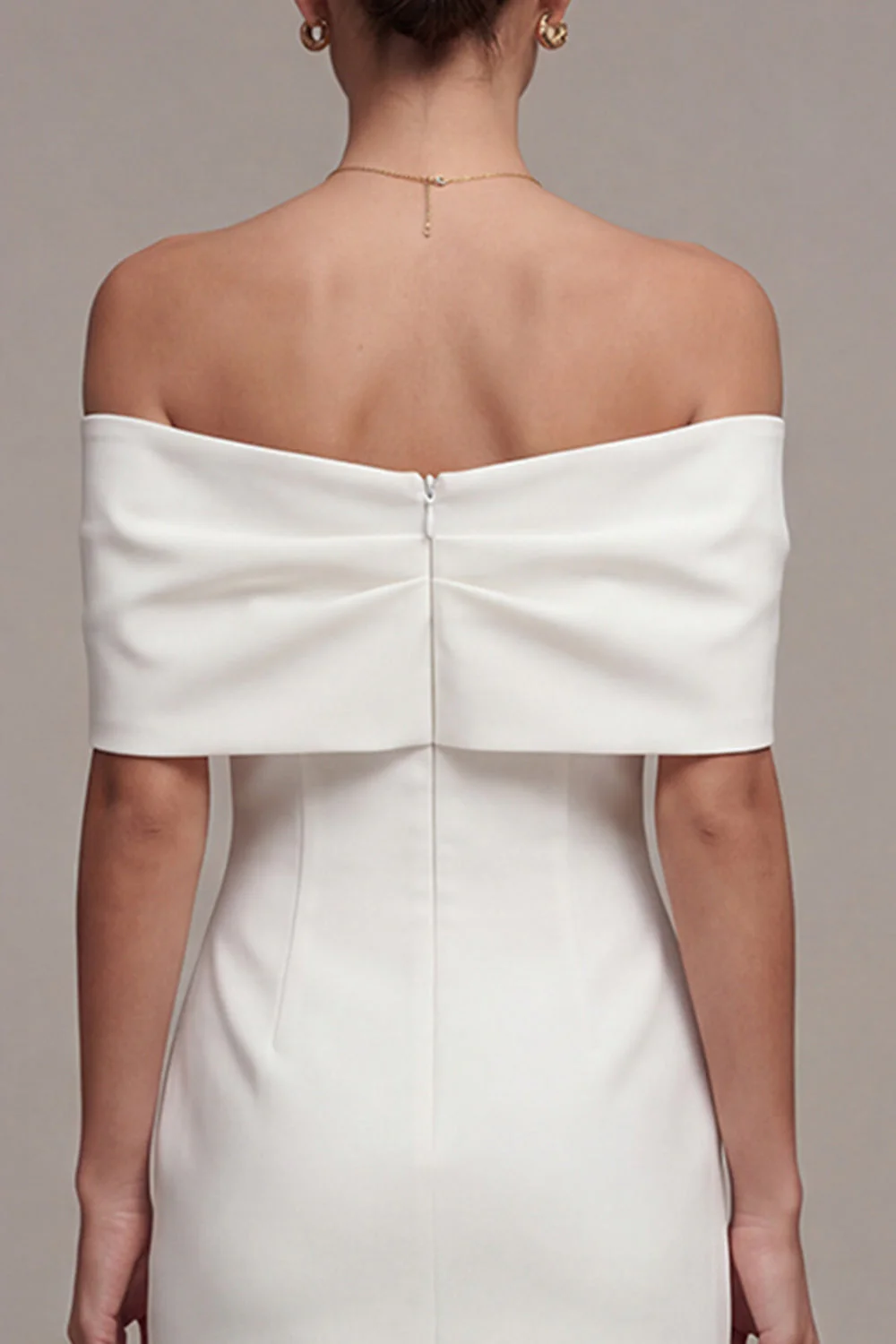 White Off the Shoulder Bodycon Short Wedding Dress with Bow - Image 5