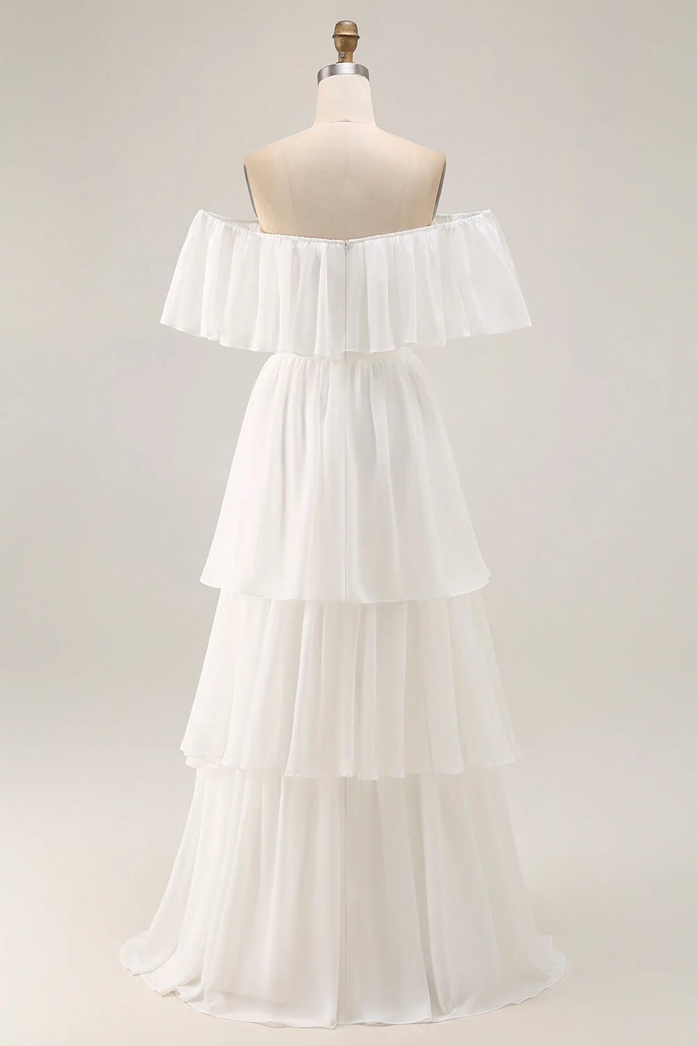 White Off the Shoulder Ruffle Chiffon A Line Wedding Dress - Image 2