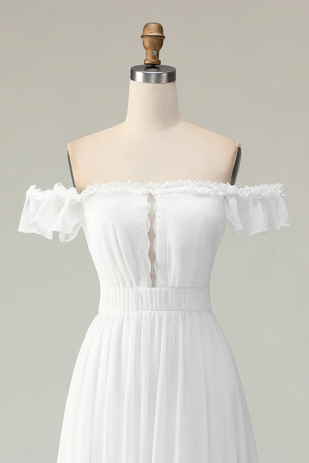 White Off The Shoulder Ruffle High-Low Graduation Dress - Image 6
