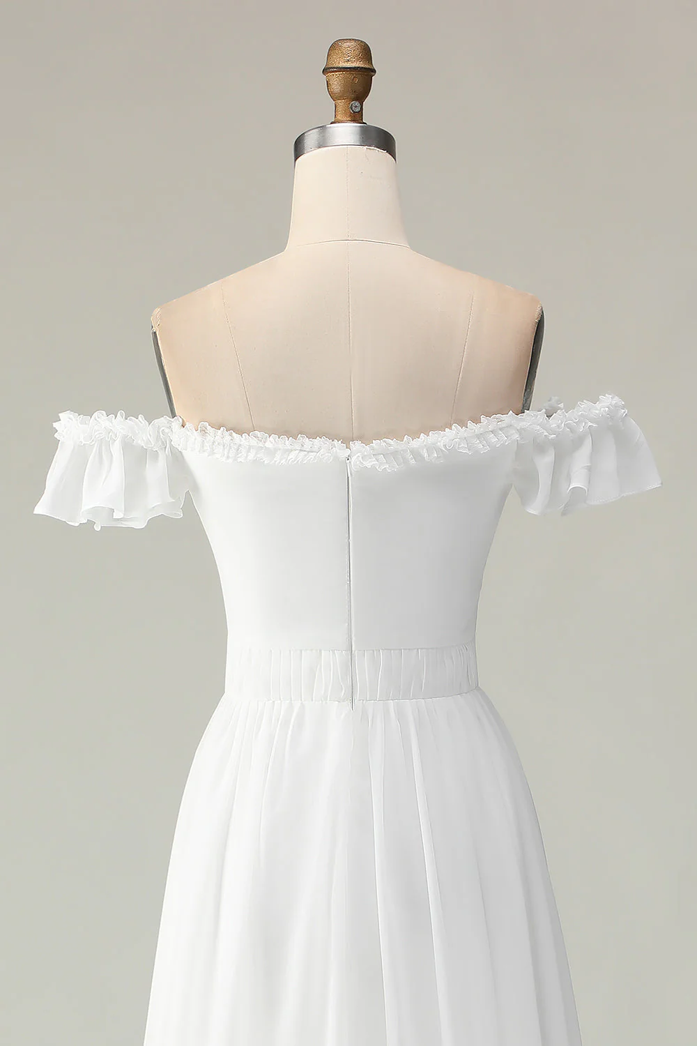 White Off The Shoulder Ruffle High-Low Graduation Dress - Image 7