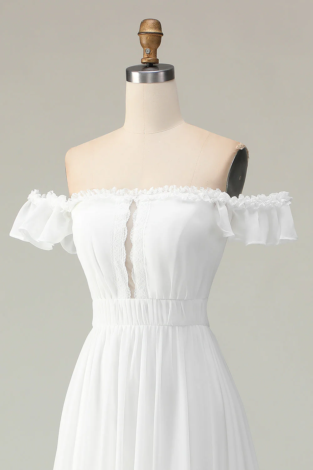 White Off The Shoulder Ruffle High-Low Graduation Dress - Image 8
