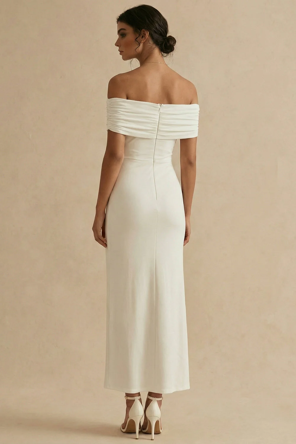 White Off the Shoulder Sheath Long Engagement Dress - Image 2