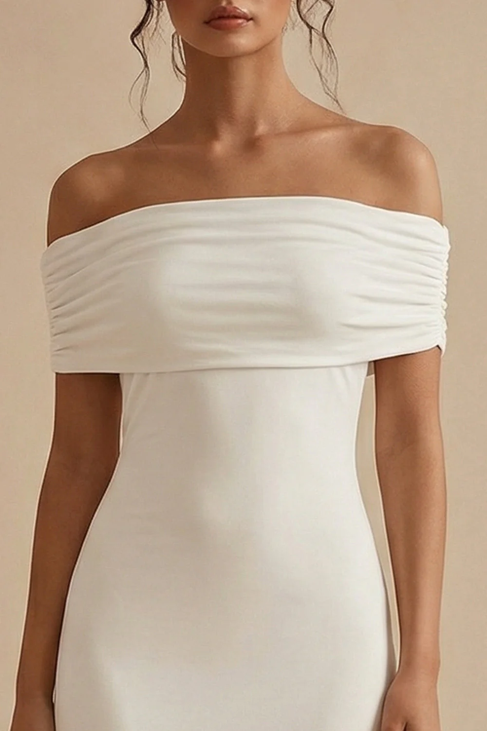 White Off the Shoulder Sheath Long Engagement Dress - Image 3