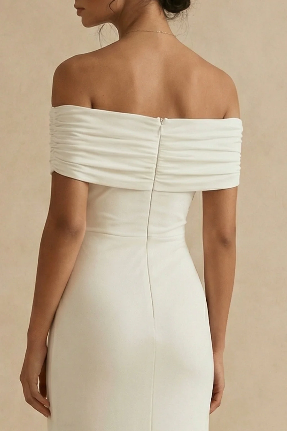 White Off the Shoulder Sheath Long Engagement Dress - Image 4