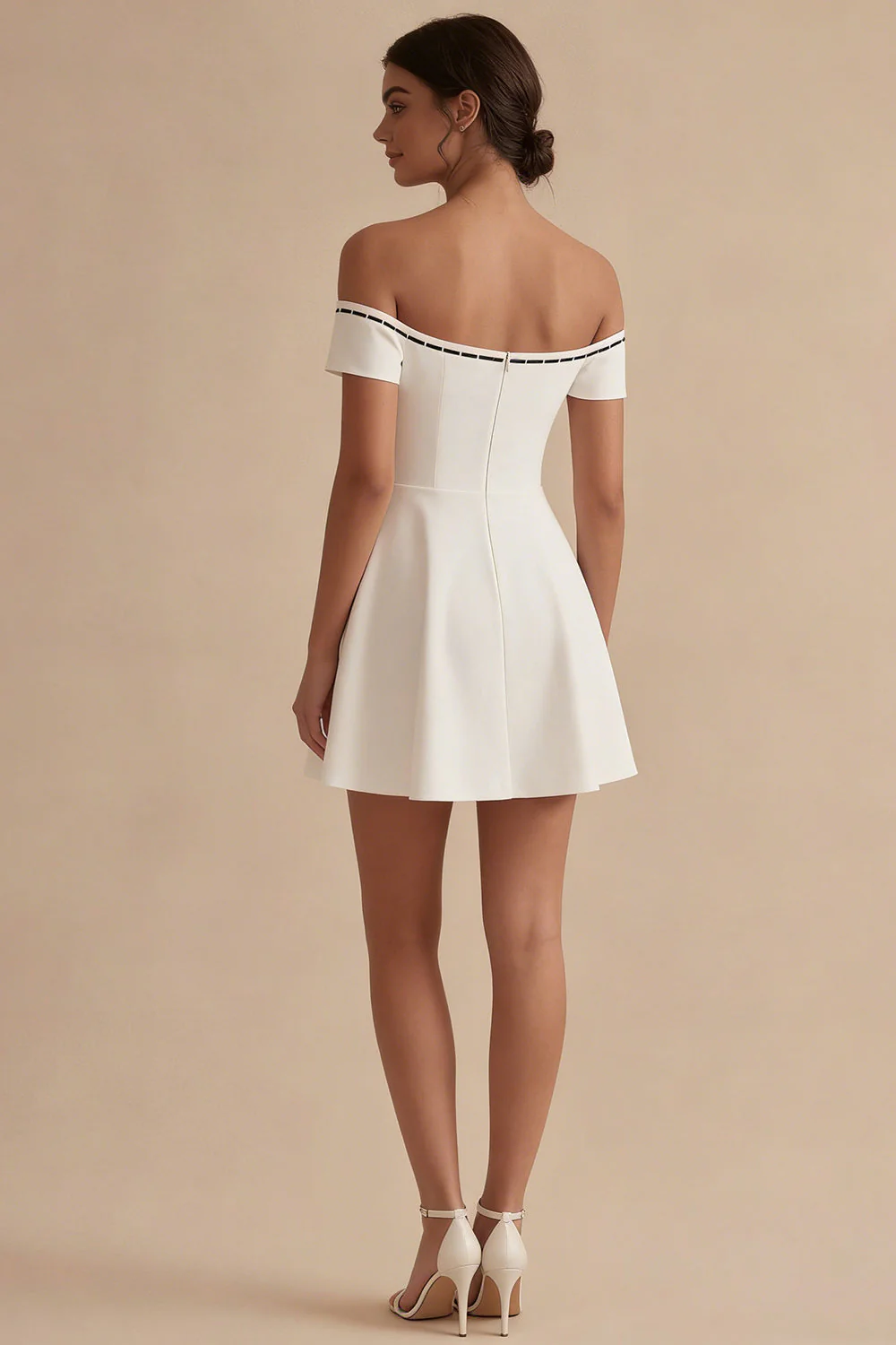 Off the Shoulder White Short A Line Bridal Shower Dress with Bow - Image 2