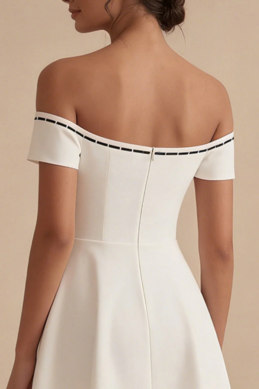 Off the Shoulder White Short A Line Bridal Shower Dress with Bow - Image 4
