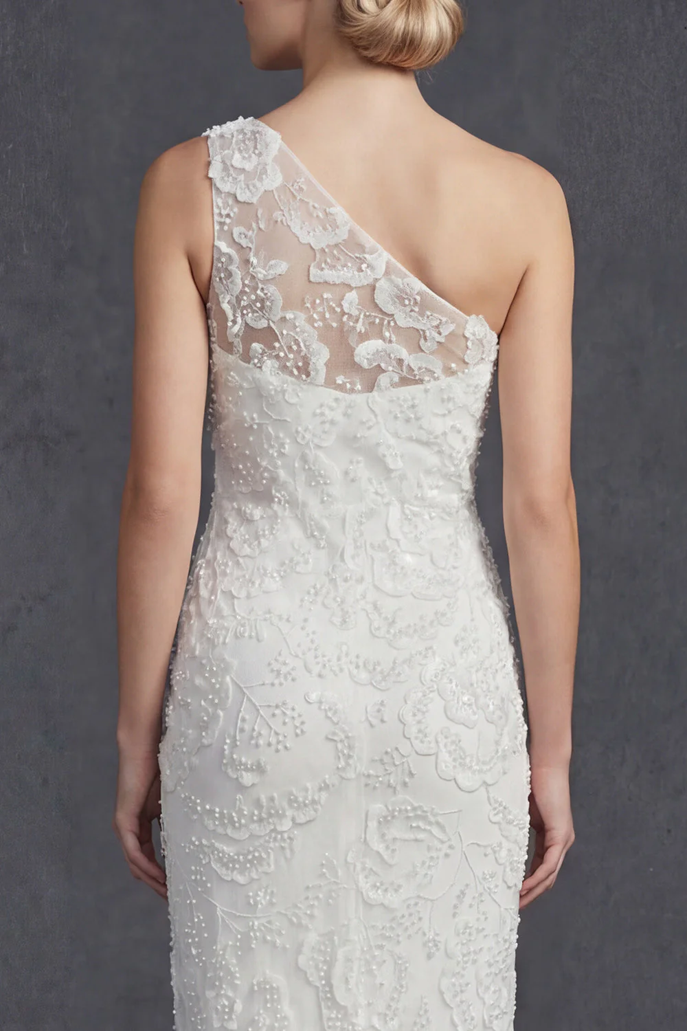 White One Shoulder Sheath Long Wedding Dress with Appliques - Image 4