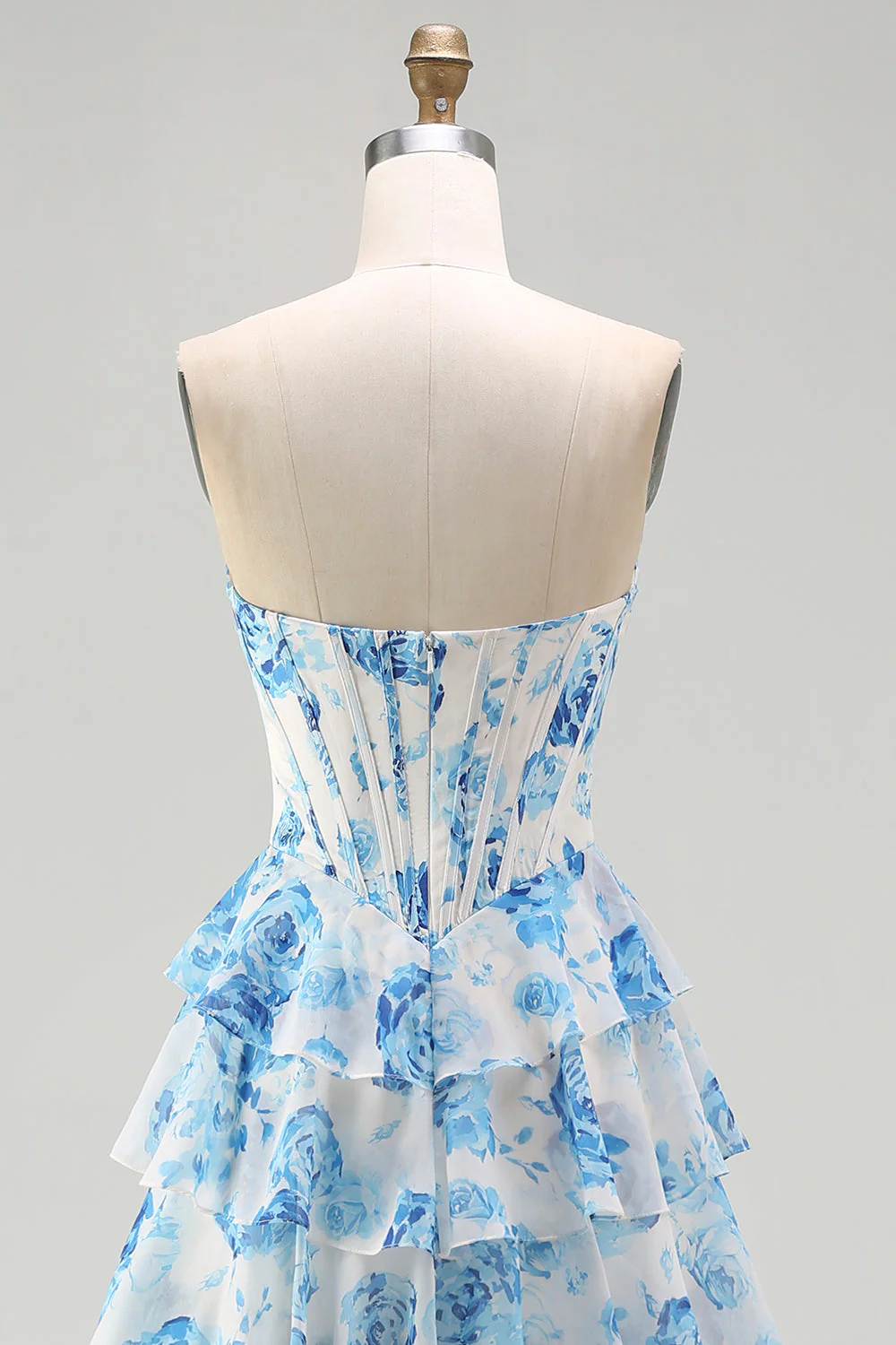 White Pink Flower A Line Sweetheart Tiered Corset Sequin Long Prom Dress with Slit - Image 13