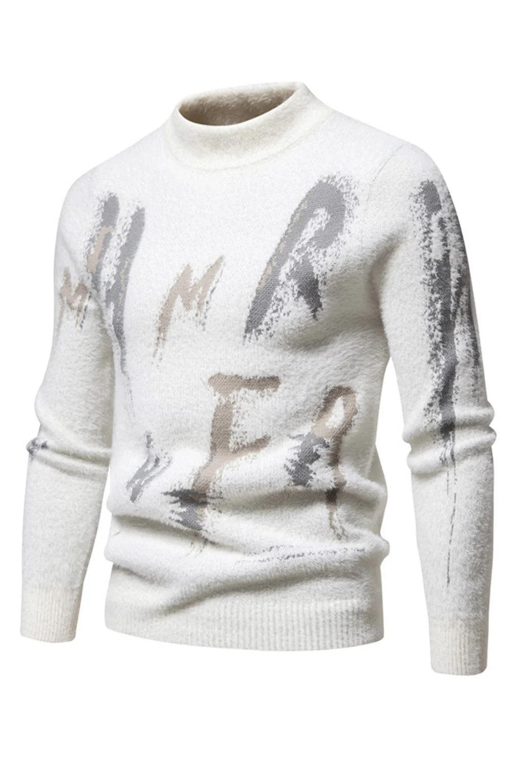 White Round Neck Slim Fit Men's Sweater - Image 3