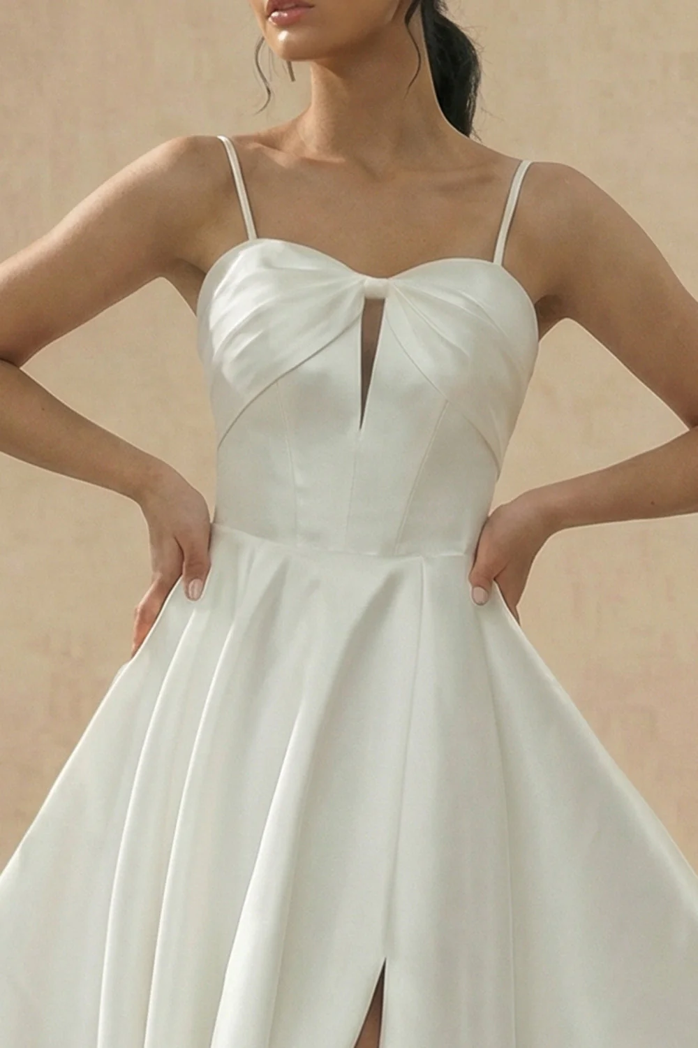 White Satin A-Line Spaghetti Straps Cut Out Graduation Dress - Image 3