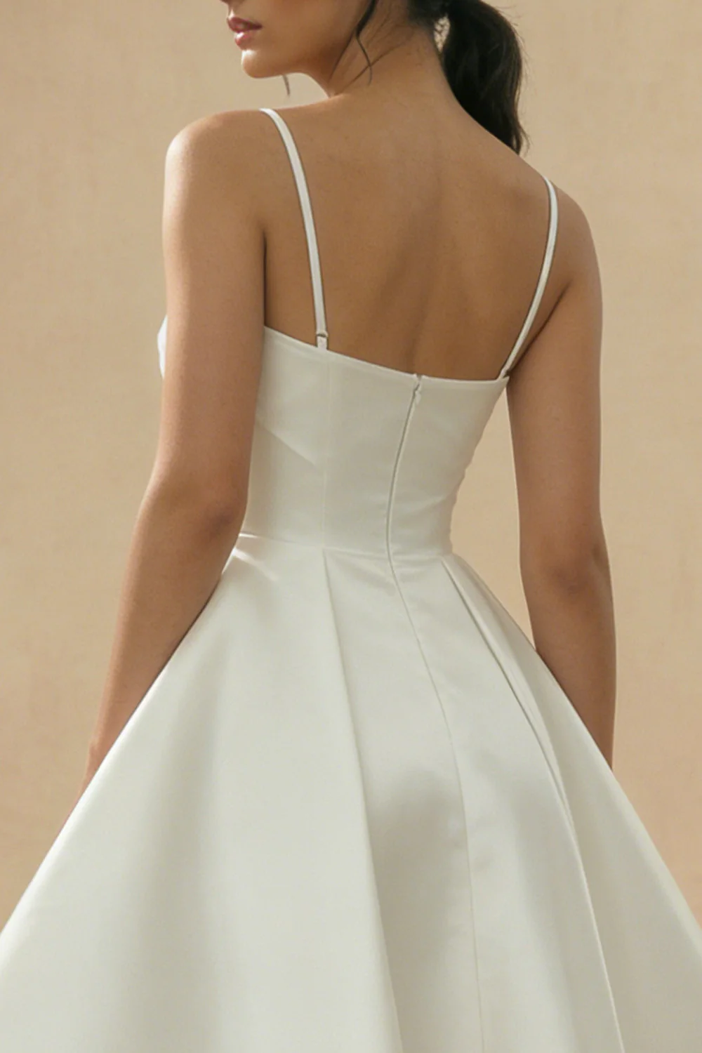 White Satin A-Line Spaghetti Straps Cut Out Graduation Dress - Image 4