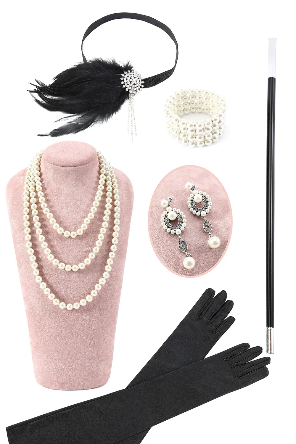 White Sequins Fringes Flapper Dress with Accessories Set - Image 3