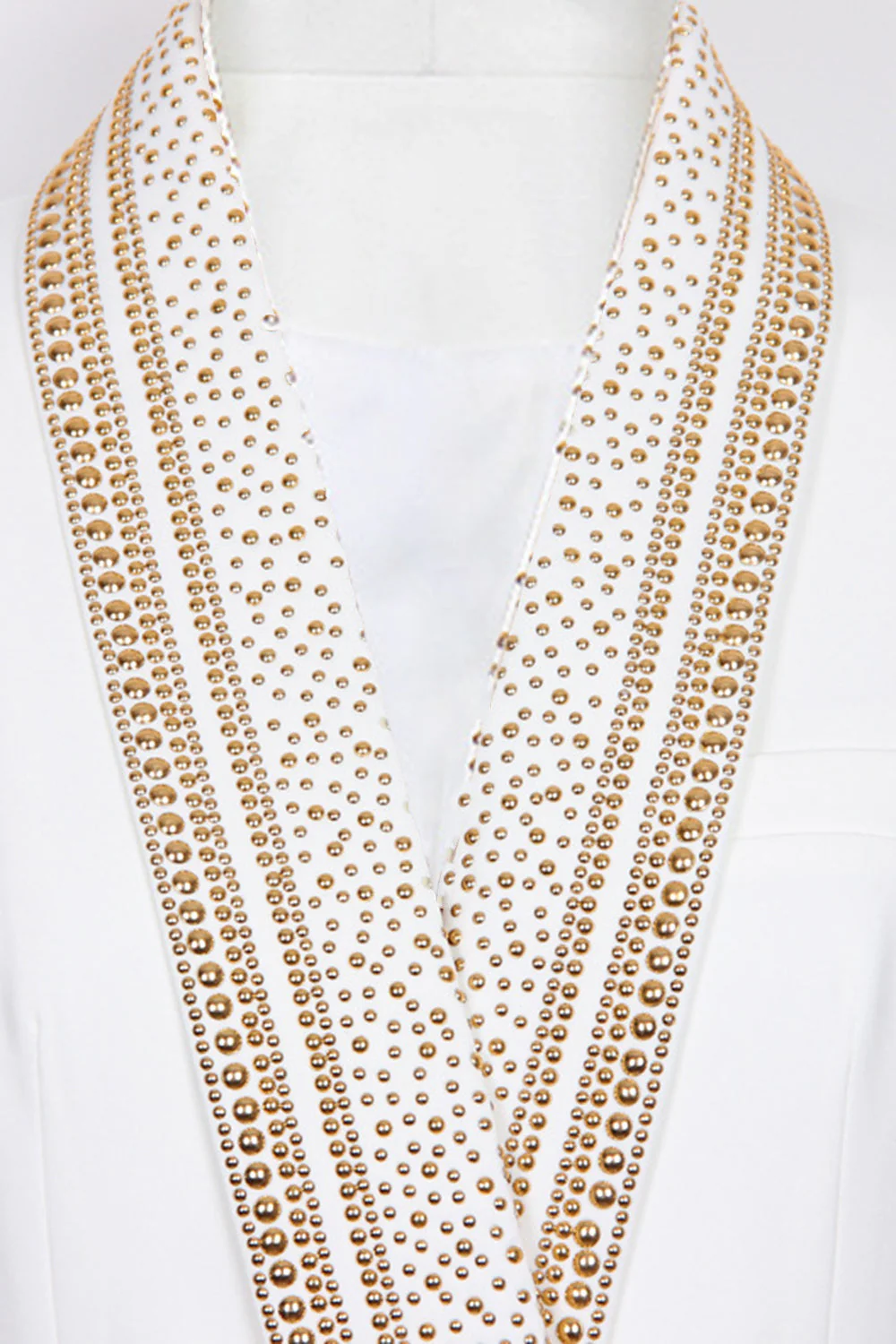 White Shawl Lapel Double Breasted Slim Fit Women Blazer with Beading - Image 3