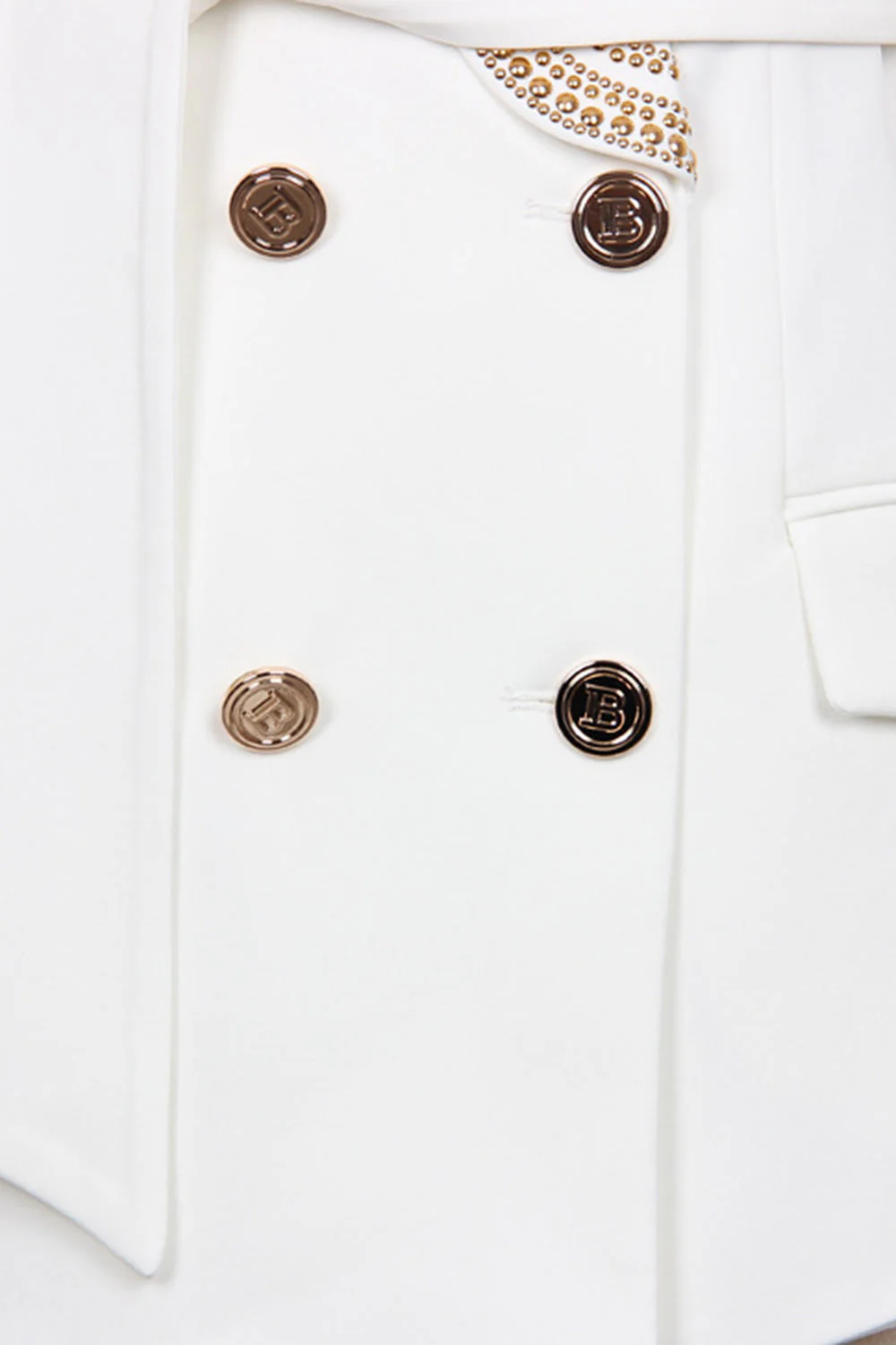 White Shawl Lapel Double Breasted Slim Fit Women Blazer with Beading - Image 4
