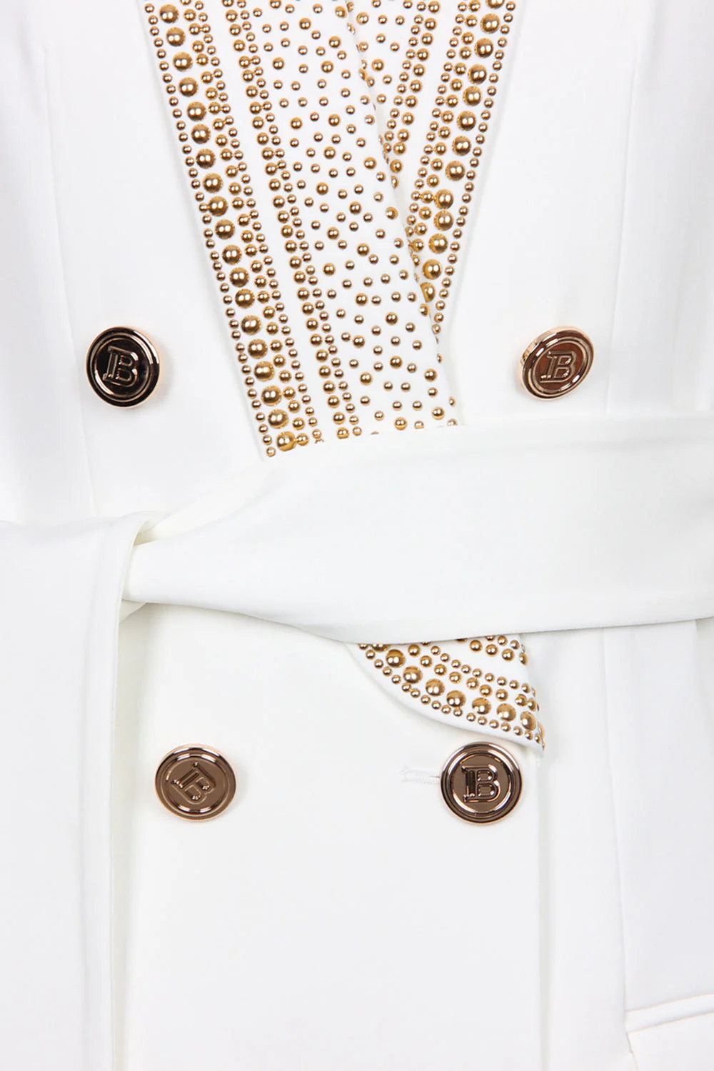 White Shawl Lapel Double Breasted Slim Fit Women Blazer with Beading - Image 5