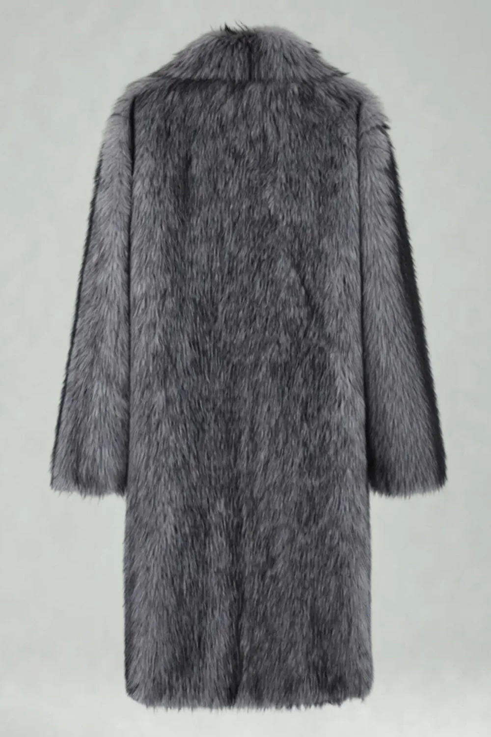 White Shawl Lapel Faux Fur Long Men's Coat - Image 14