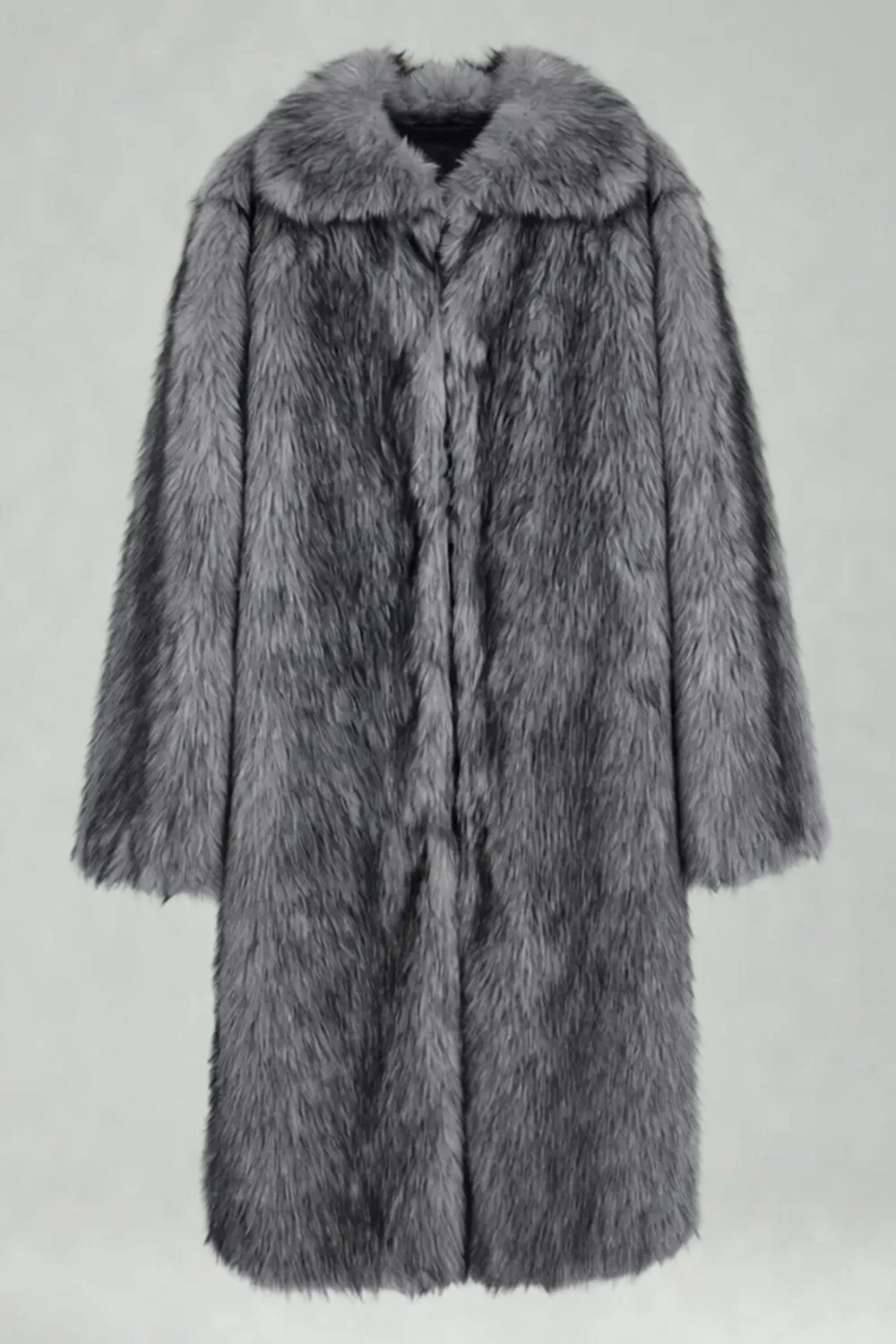 White Shawl Lapel Faux Fur Long Men's Coat - Image 15
