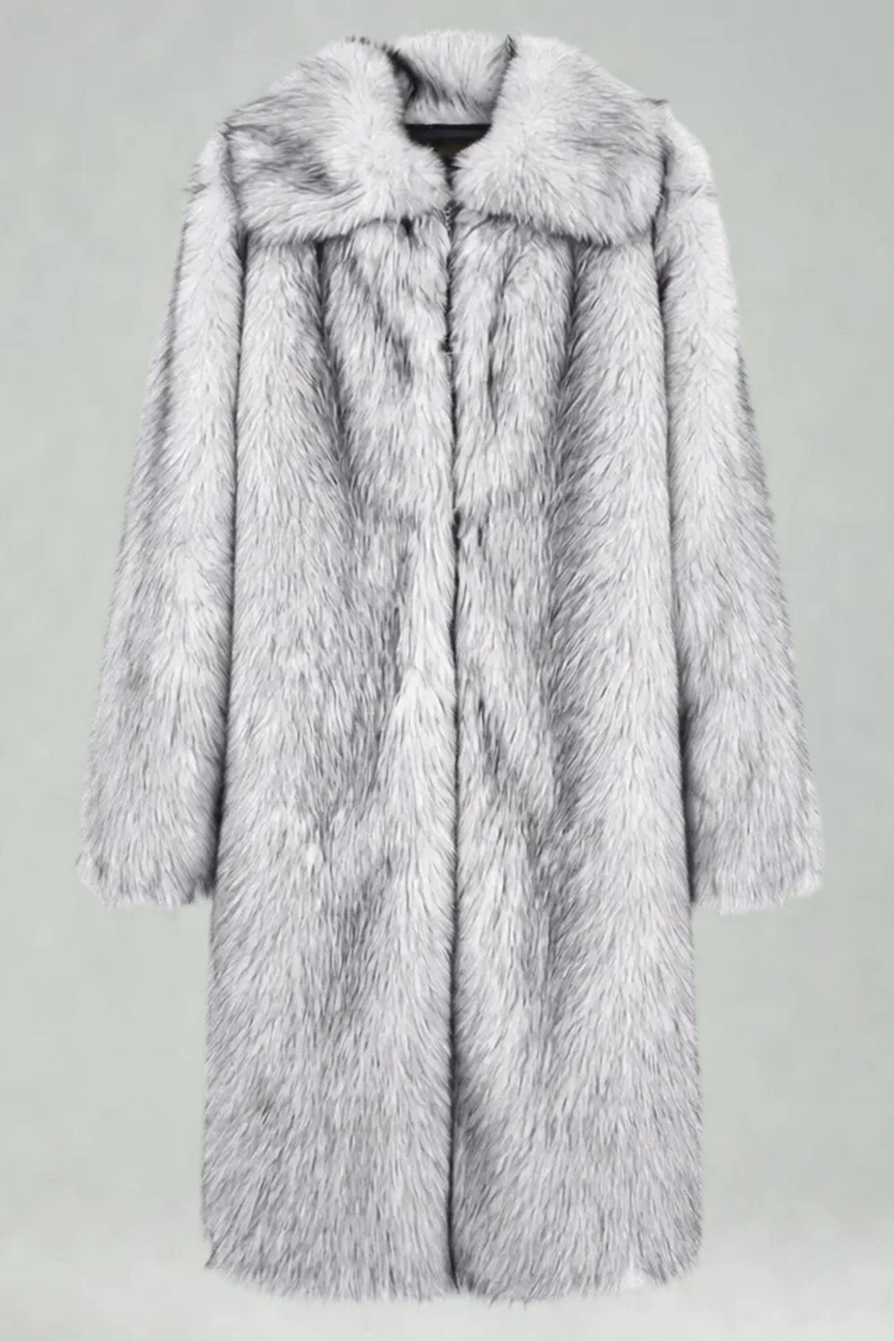 White Shawl Lapel Faux Fur Long Men's Coat - Image 4
