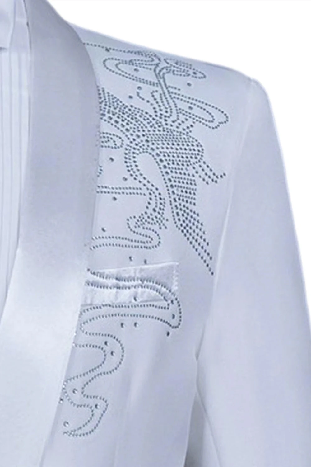 White Shawl Lapel Slim Fit 2 Piece Men's Prom Suit with Beading - Image 3