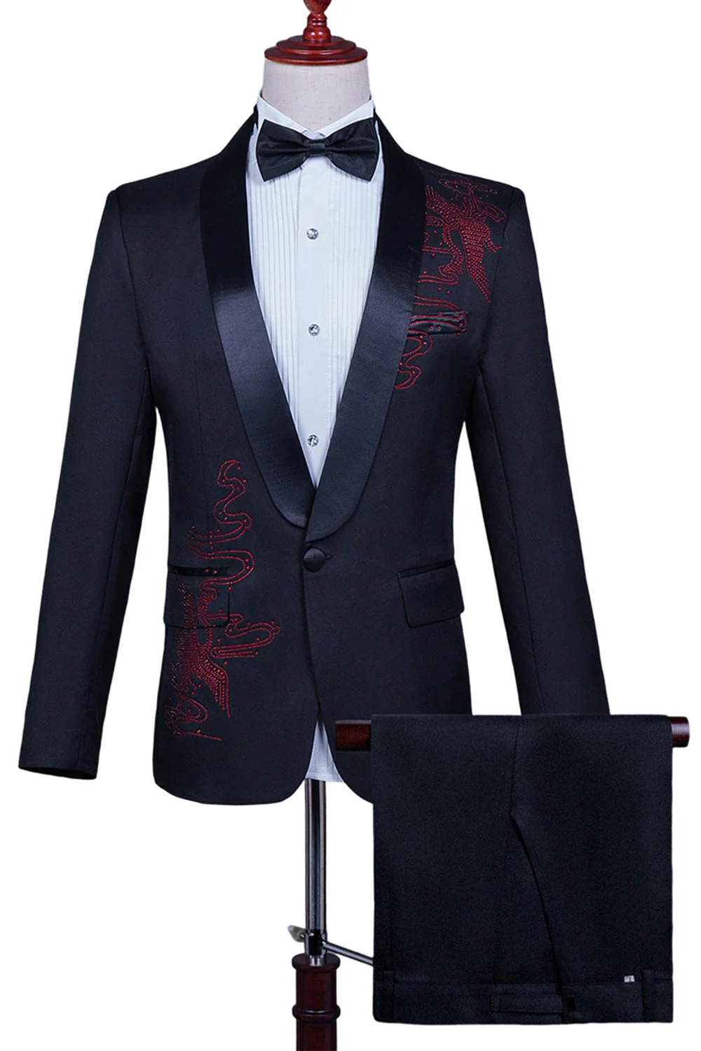 White Shawl Lapel Slim Fit 2 Piece Men's Prom Suit with Beading - Image 5