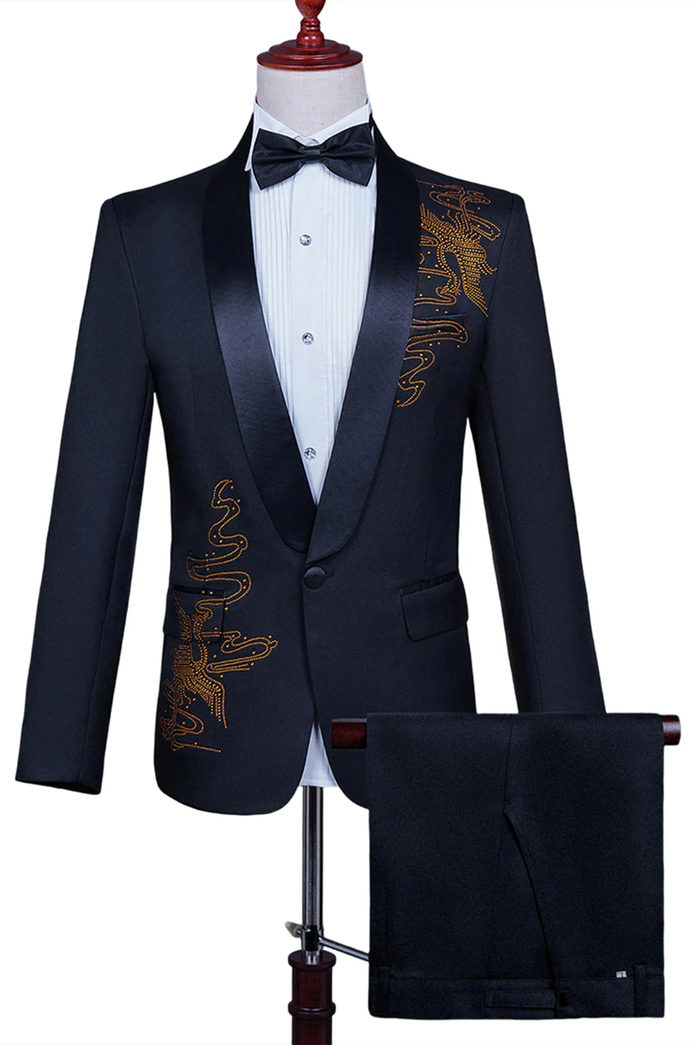 White Shawl Lapel Slim Fit 2 Piece Men's Prom Suit with Beading - Image 7