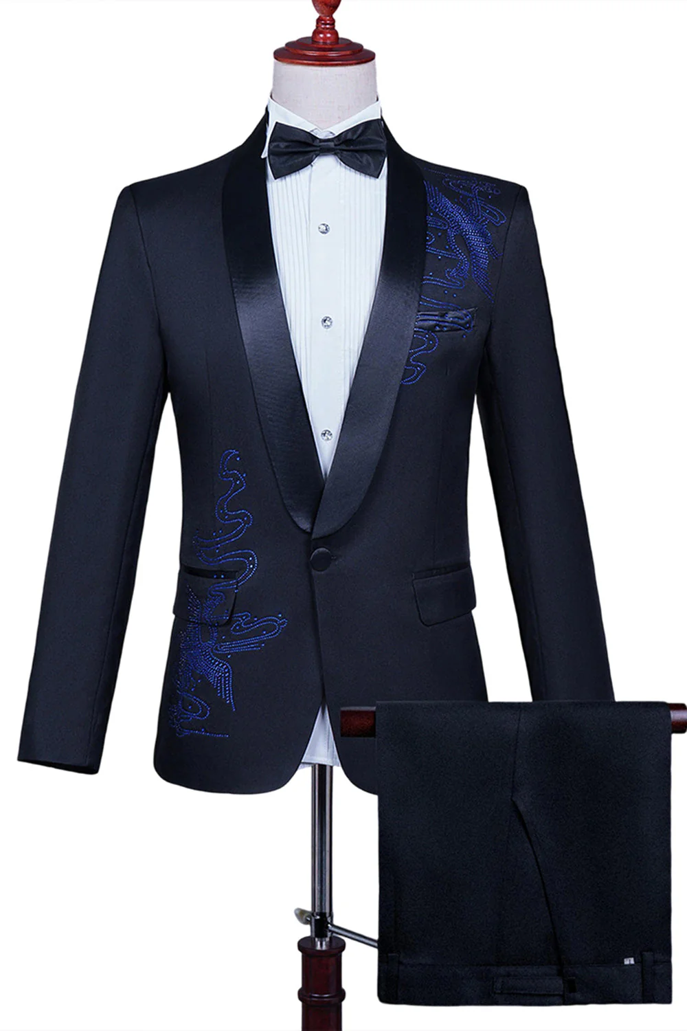White Shawl Lapel Slim Fit 2 Piece Men's Prom Suit with Beading - Image 8