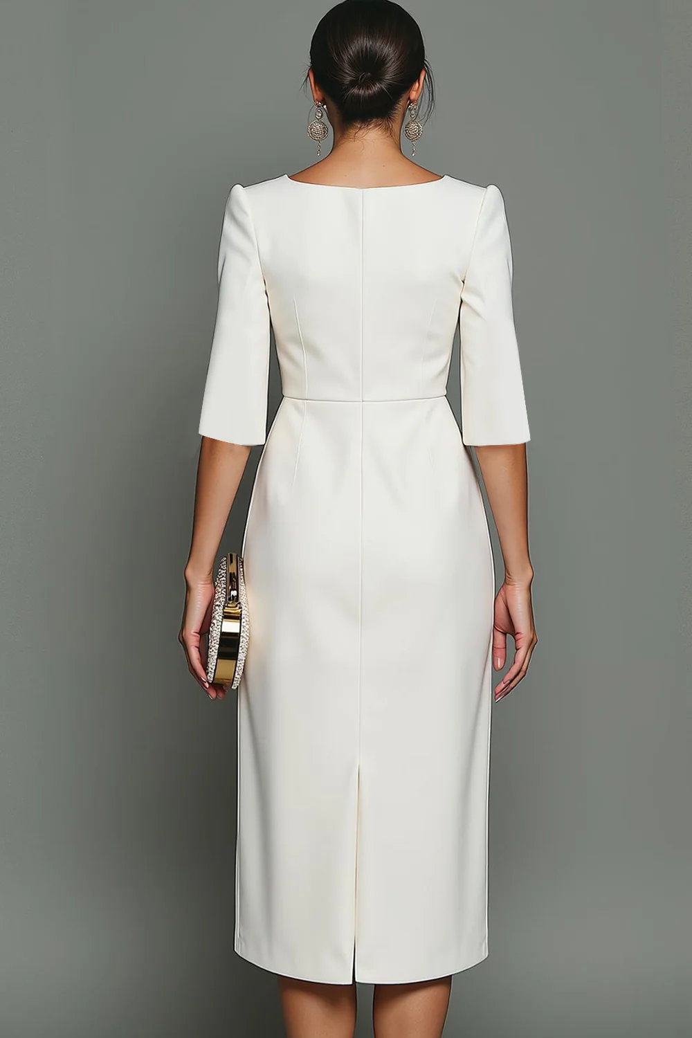 White Sheath Bateau Neck Midi Formal Dress - Image 2