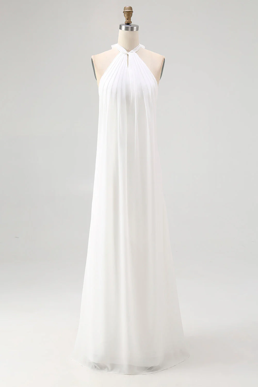White Sheath Halter Chiffon Plus Size Long Boho Beach Dress - Image 3
