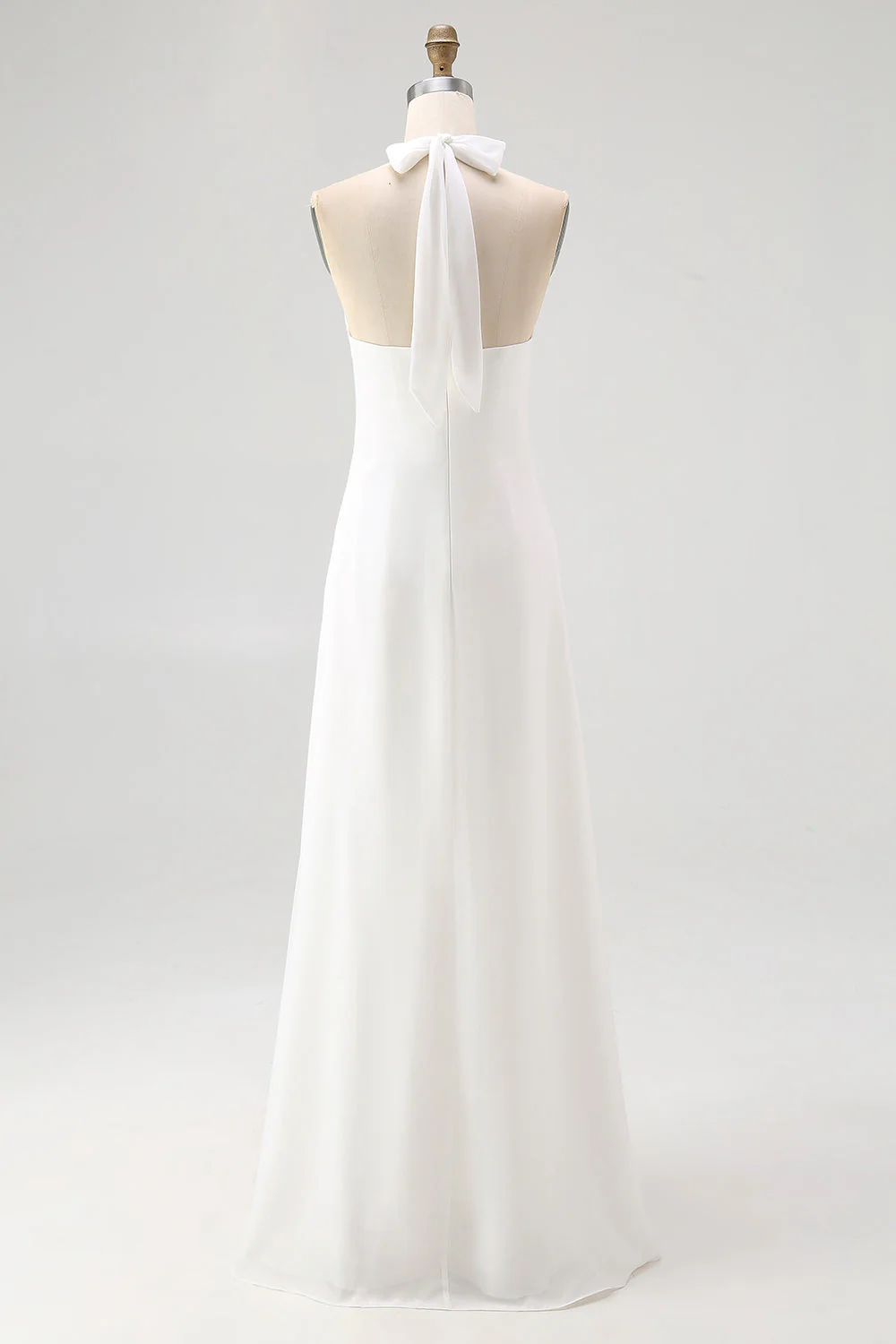 White Sheath Halter Chiffon Plus Size Long Boho Beach Dress - Image 4