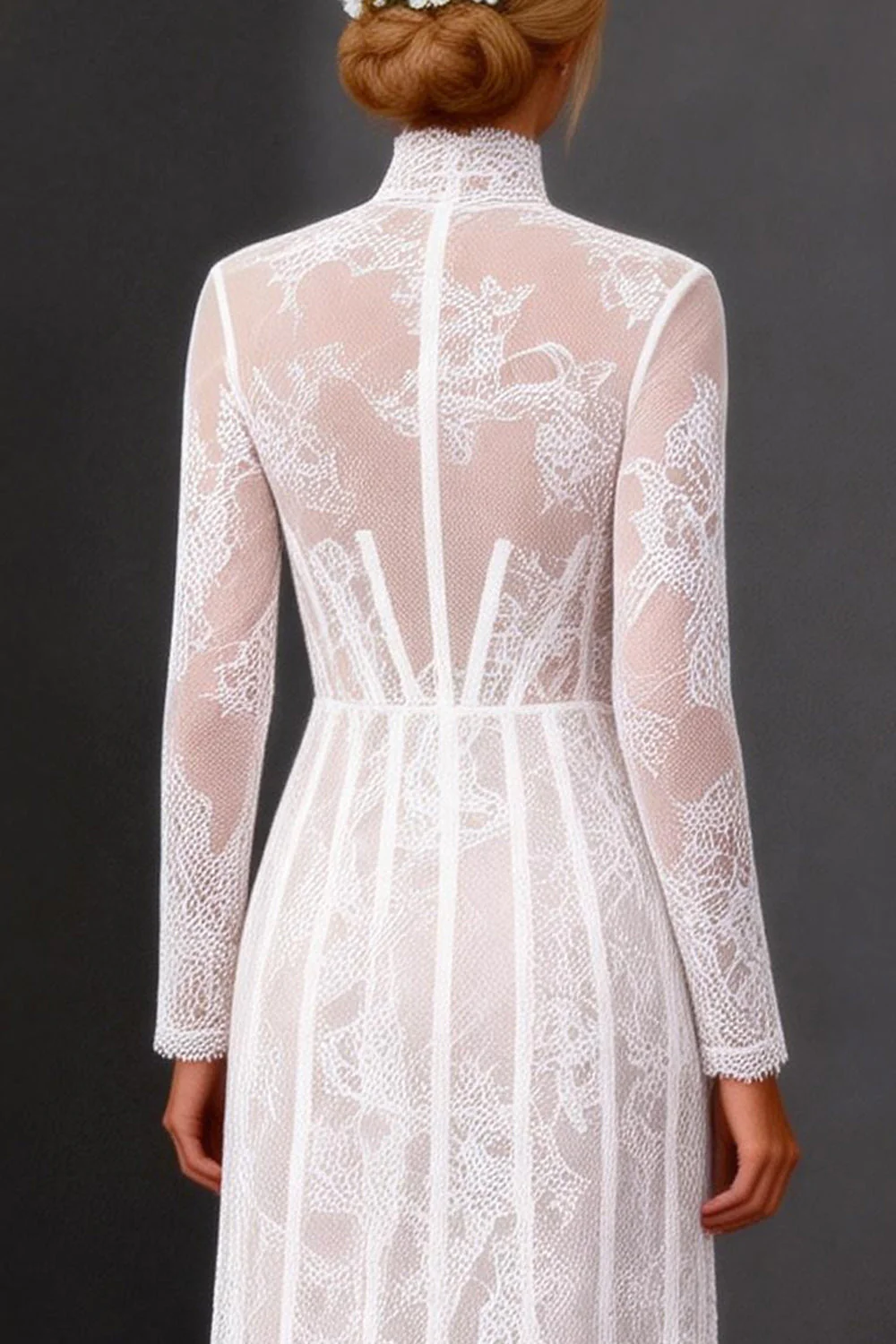 White Sheath Lace Long Sleeves Wedding Dress - Image 4