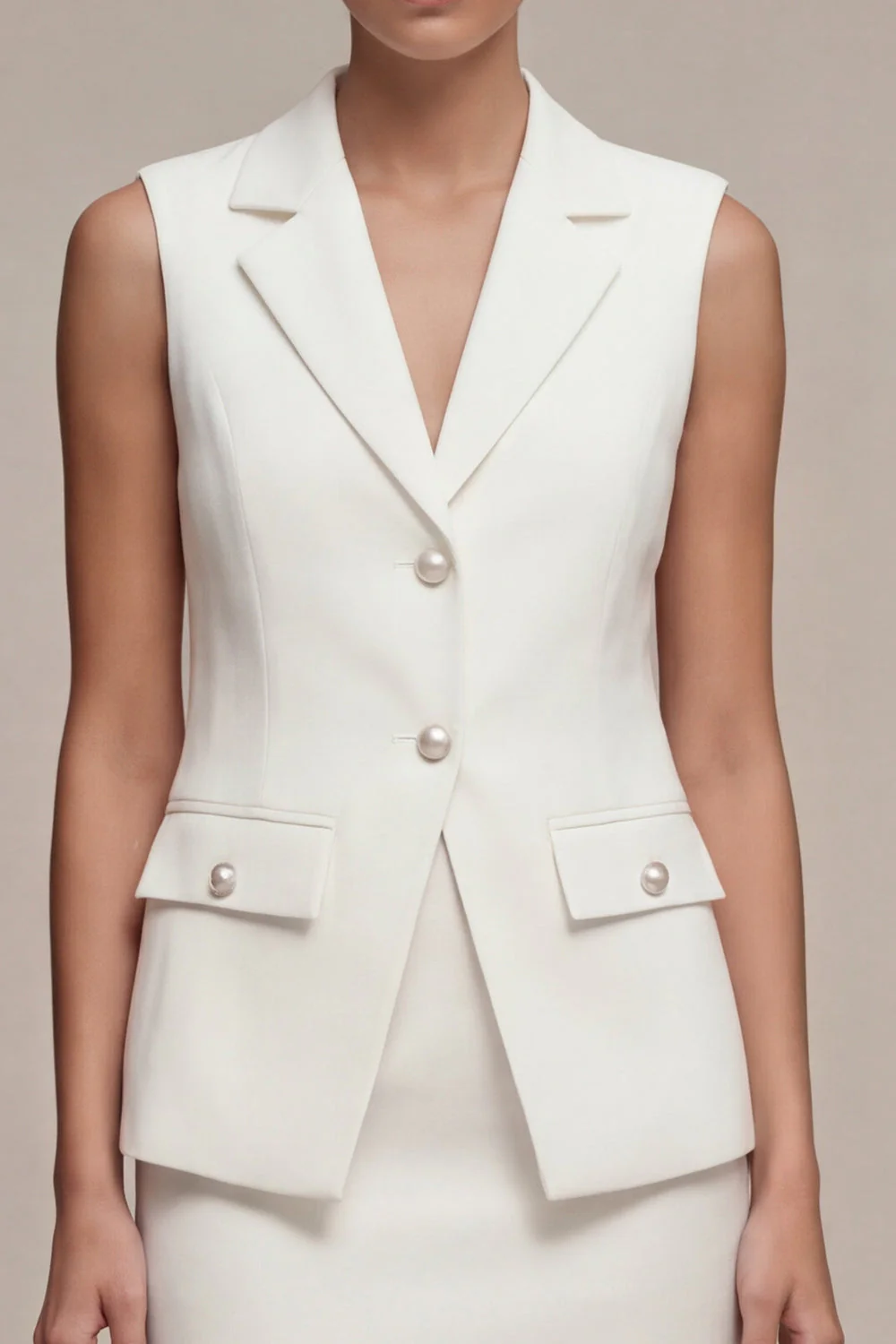 White 2 Piece Notched Lapel Single Breasted Short Work Dress - Image 3