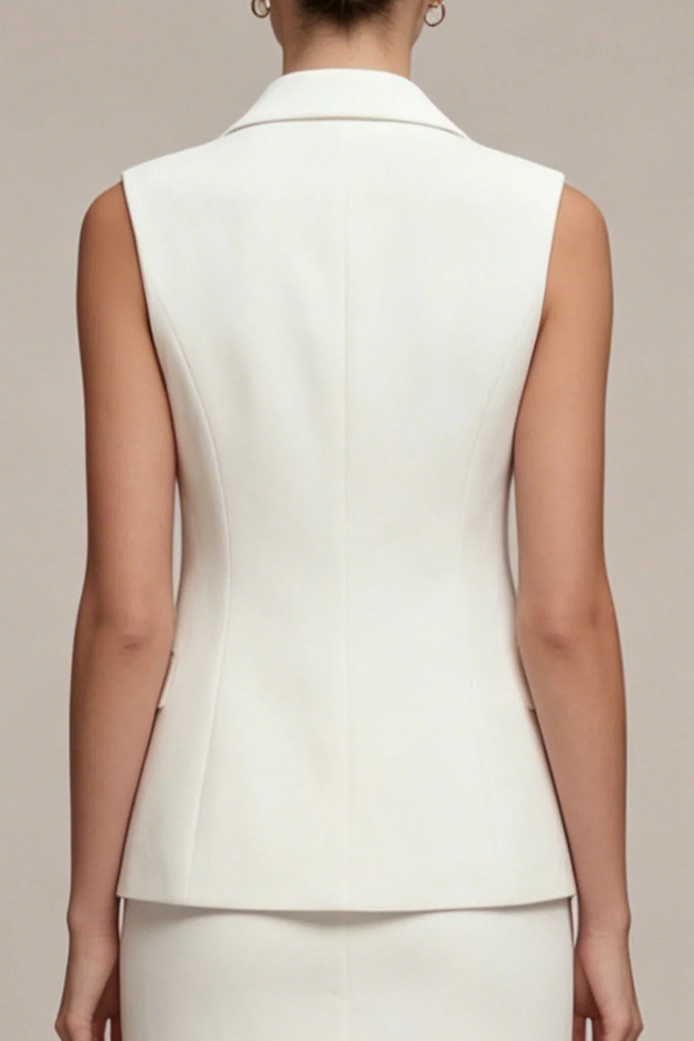 White 2 Piece Notched Lapel Single Breasted Short Work Dress - Image 4