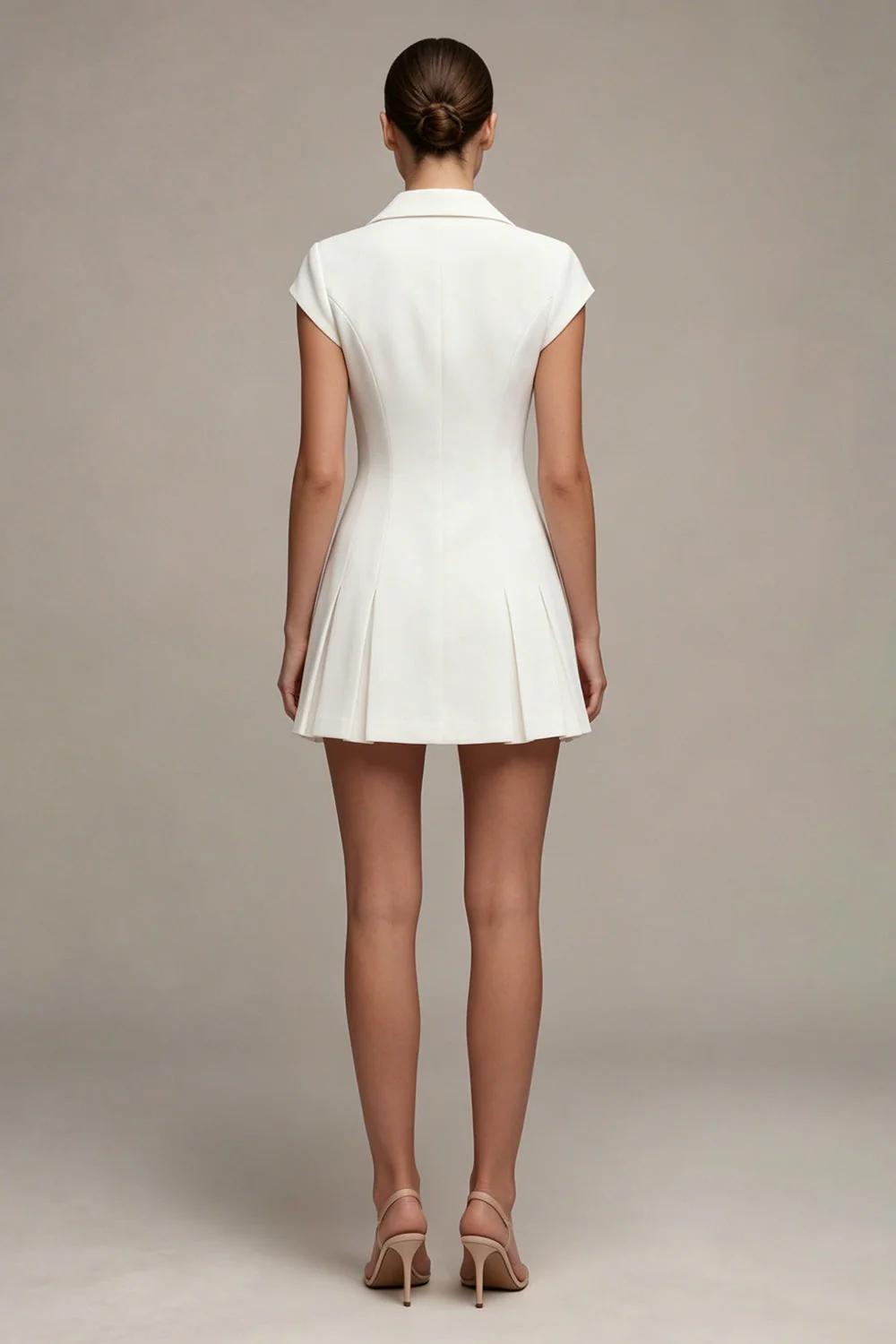 White A Line Single Breasted Notched Lapel Short Blazer Dress - Image 2