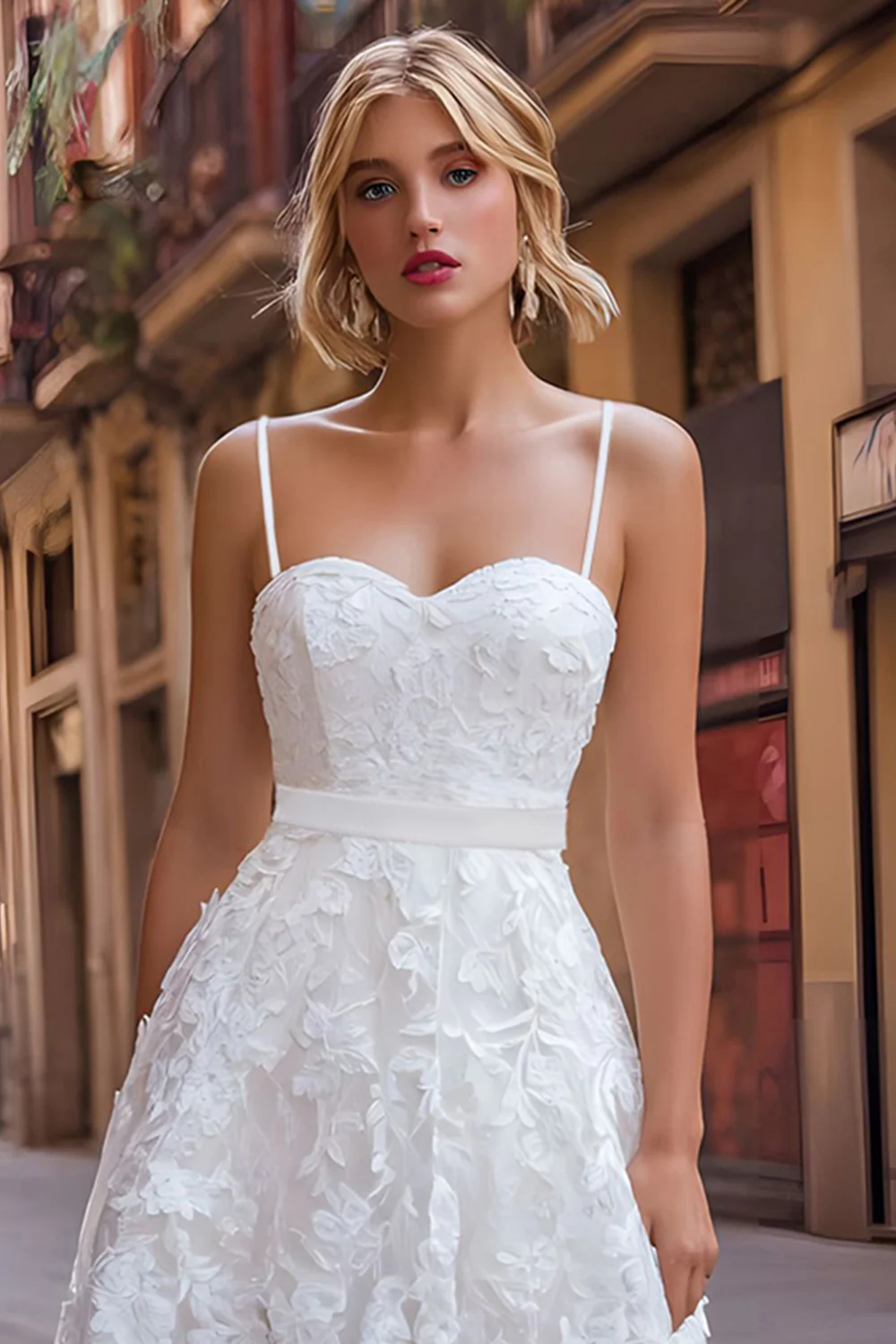 White Spaghetti Straps A Line Lace Wedding Reception Dress - Image 3