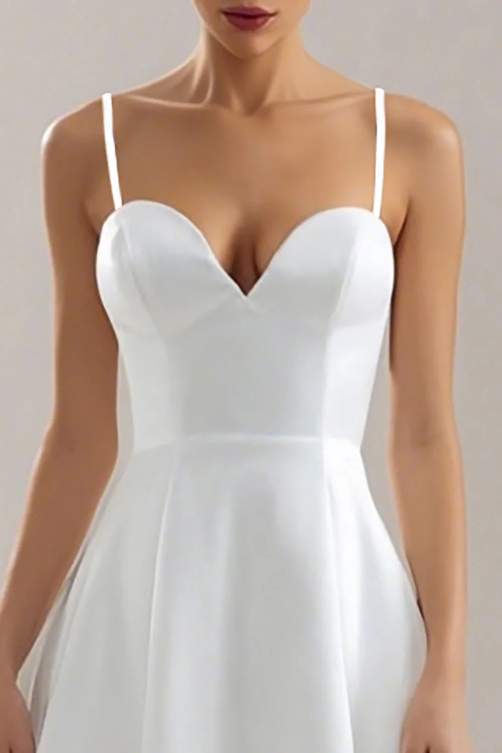 White Spaghetti Straps A Line Midi Rehearsal Dinner Dress - Image 2