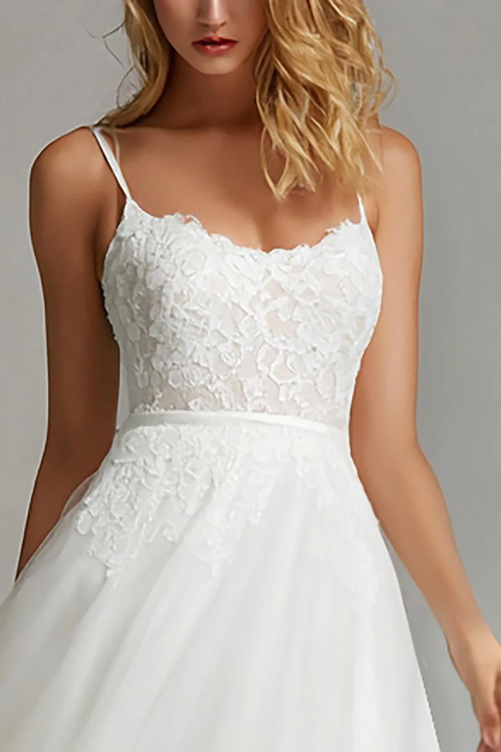 White Spaghetti Straps A Line Wedding Reception Dress - Image 2