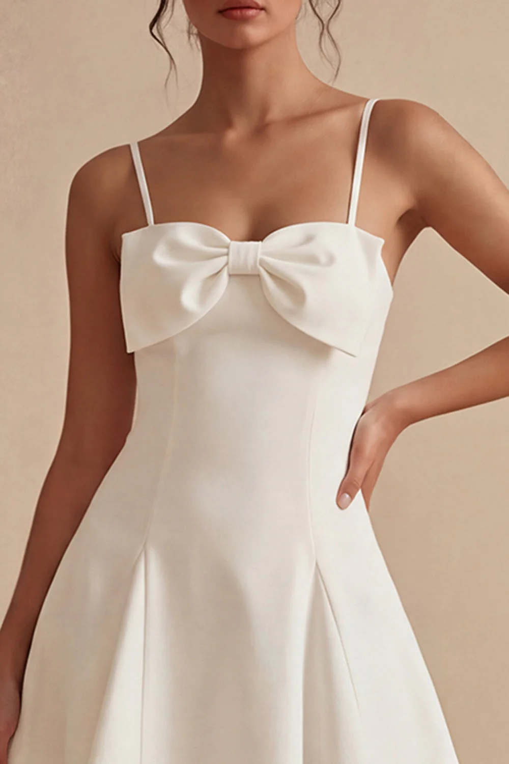 White A Line Spaghetti Straps Short Graduation Dress with Bow - Image 3