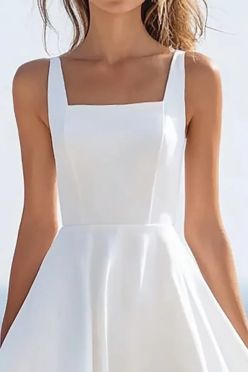 White Square Neck A Line High-Low Wedding Dress - Image 2