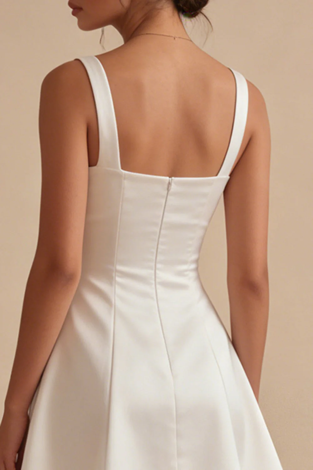 White Satin Square Neck A Line Simple Graduation Dress with Bow - Image 4
