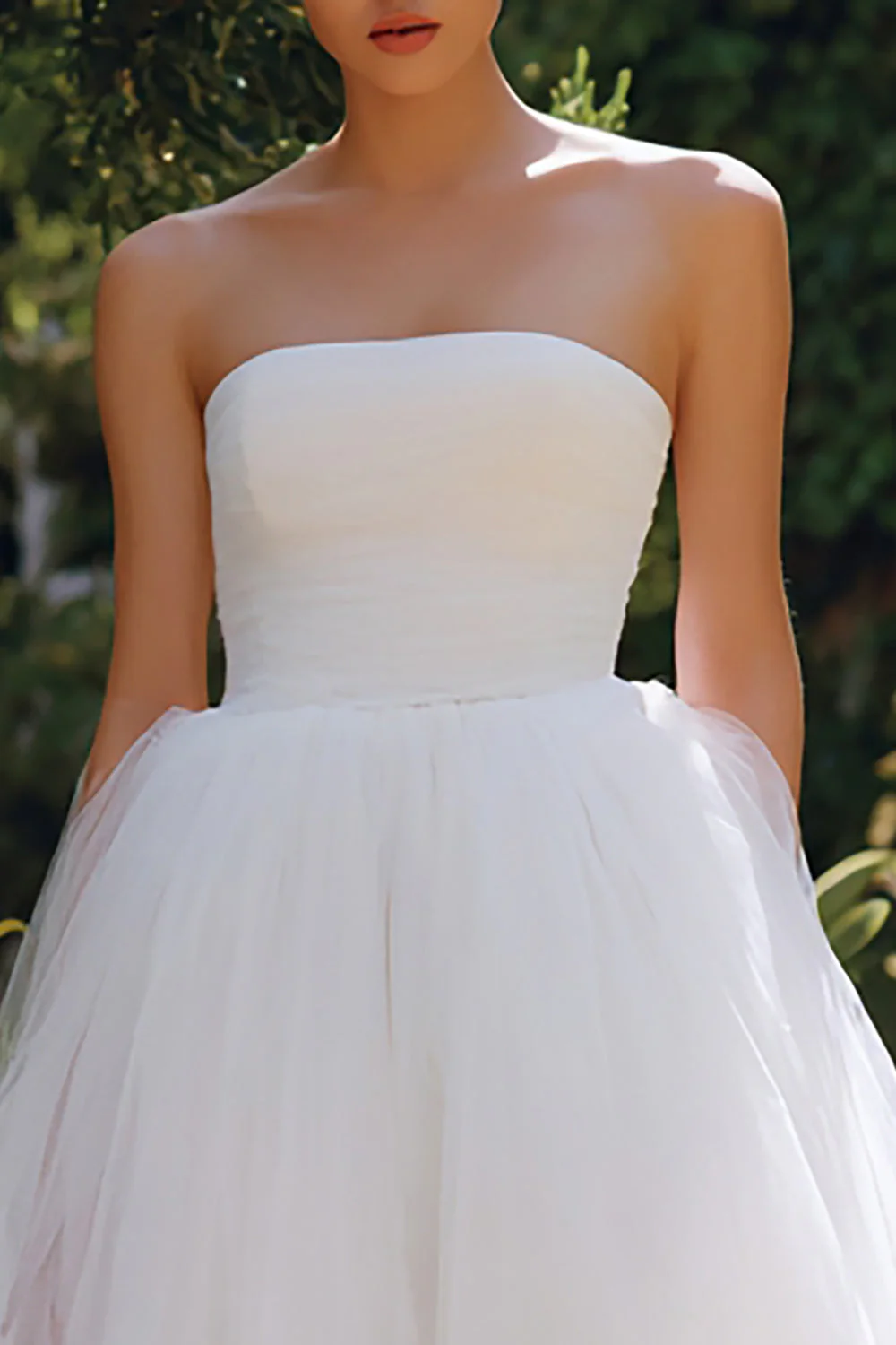 White Strapless A Line Tulle Midi Courthouse Wedding Dress - Image 2