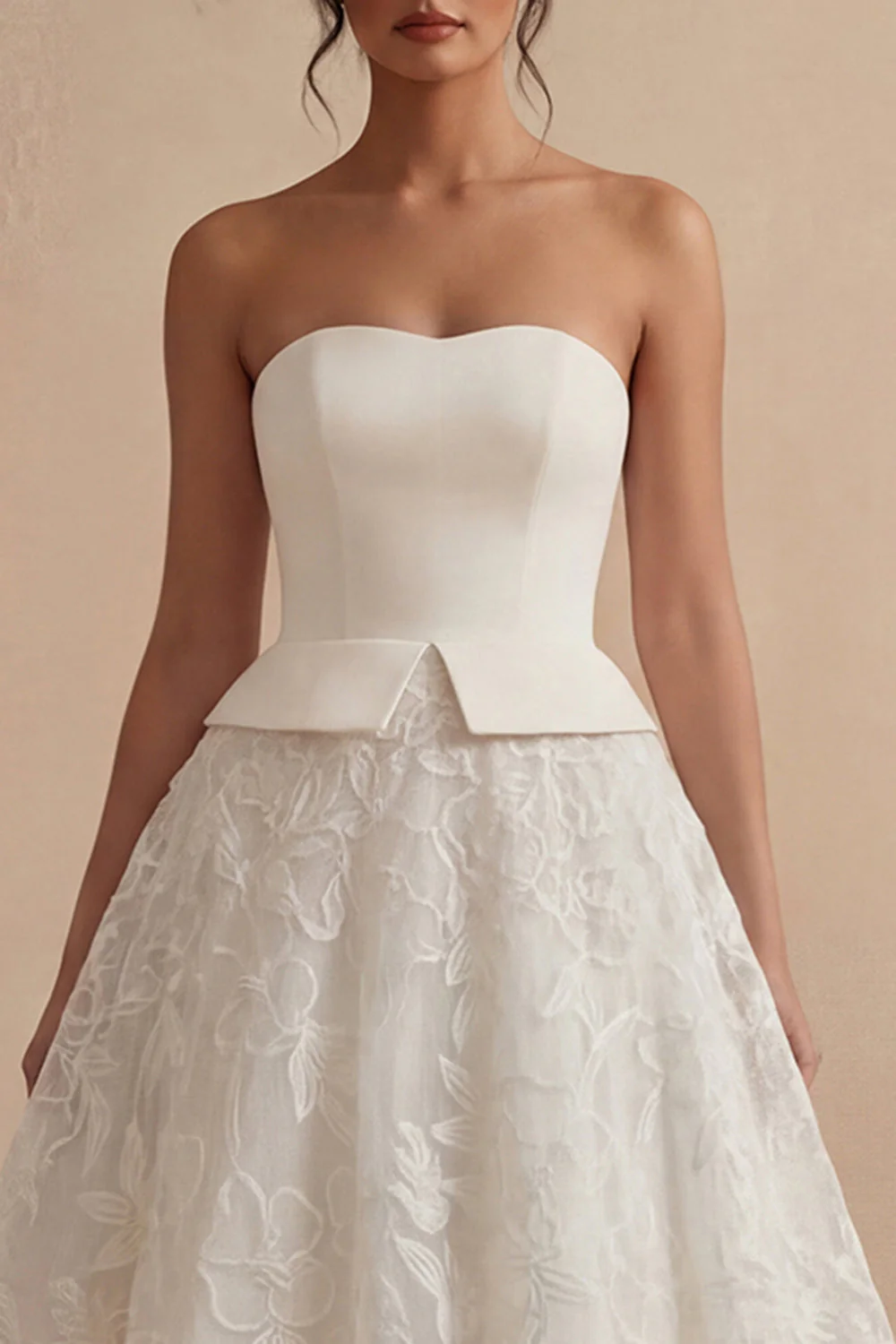 Strapless White Floral A Line Long Boho Wedding Dress - Image 3