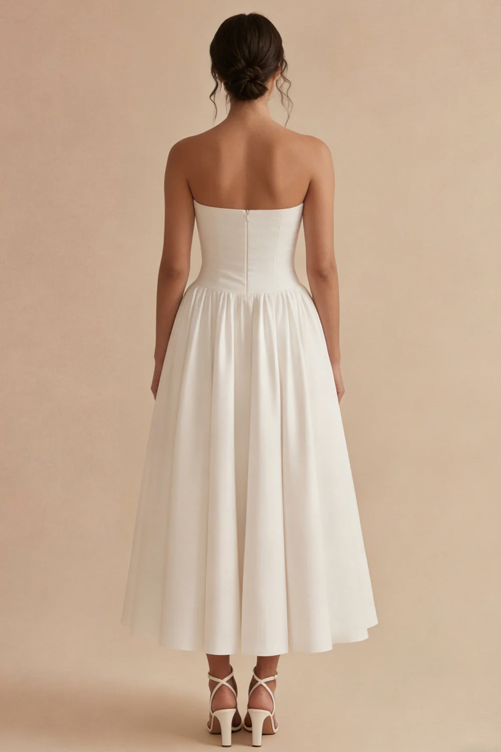 White Strapless Ruched A Line Maxi Engagement Dress - Image 2
