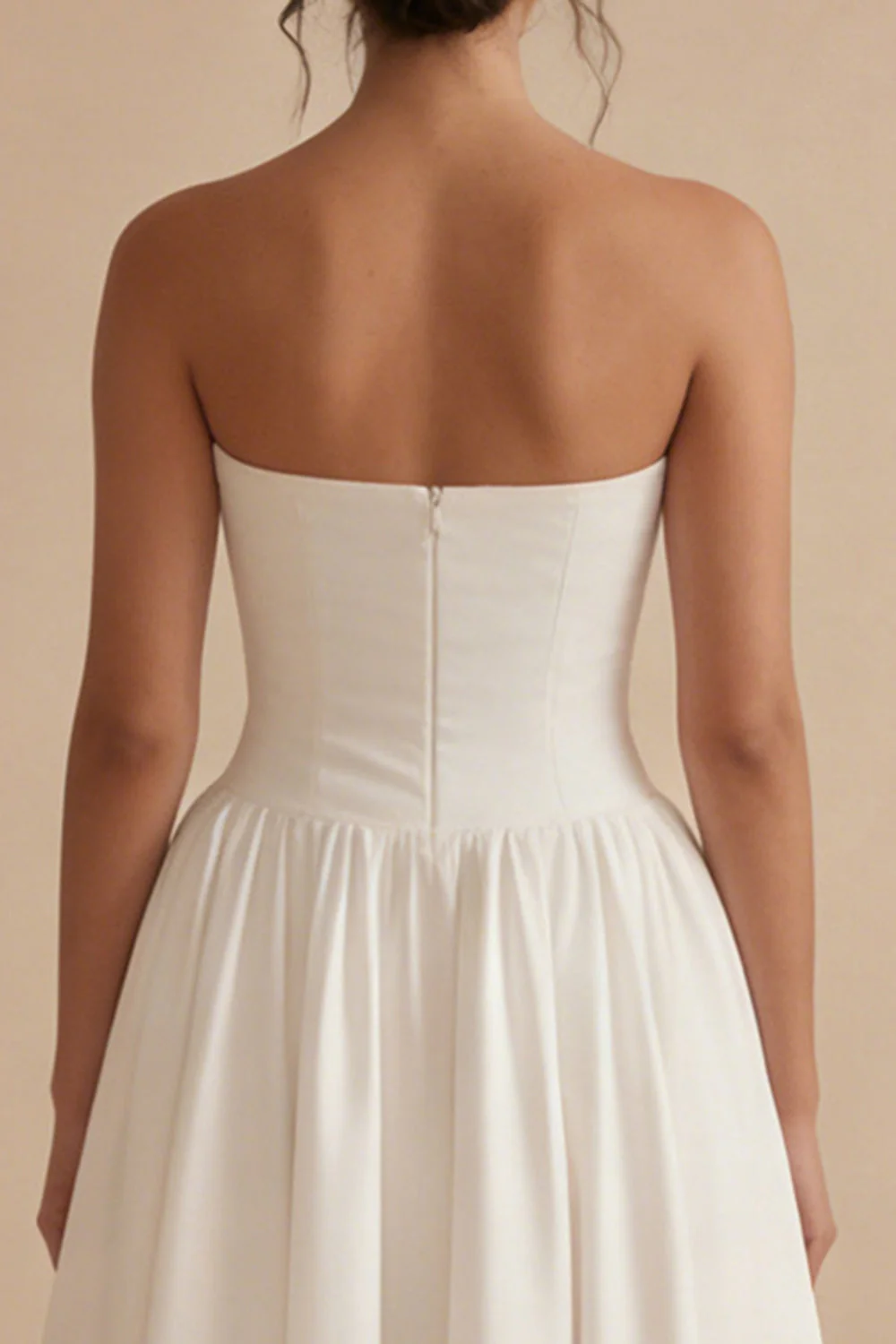 White Strapless Ruched A Line Maxi Engagement Dress - Image 4