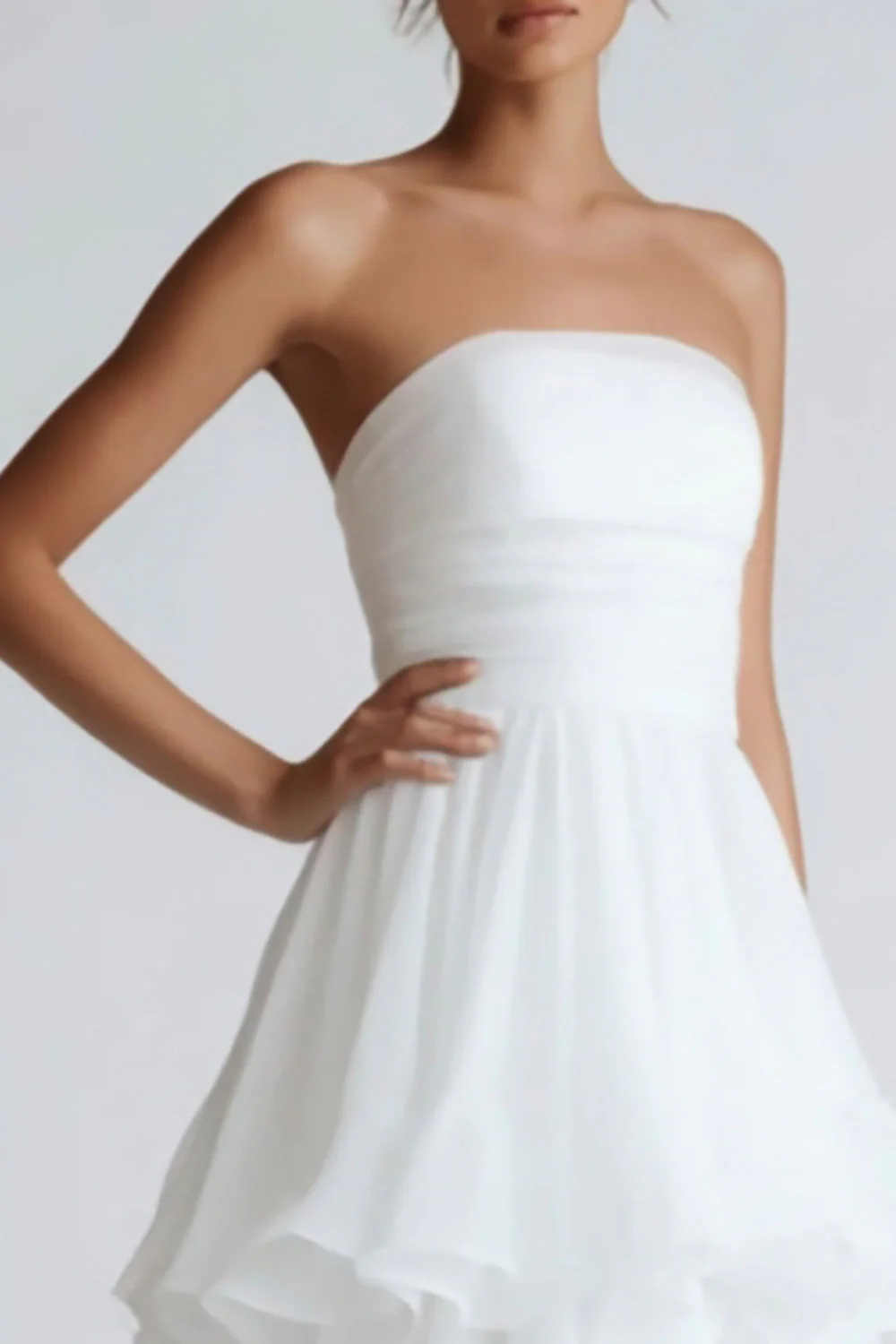 White Strapless Tiered Chiffon Long Wedding Reception Dress - Image 2
