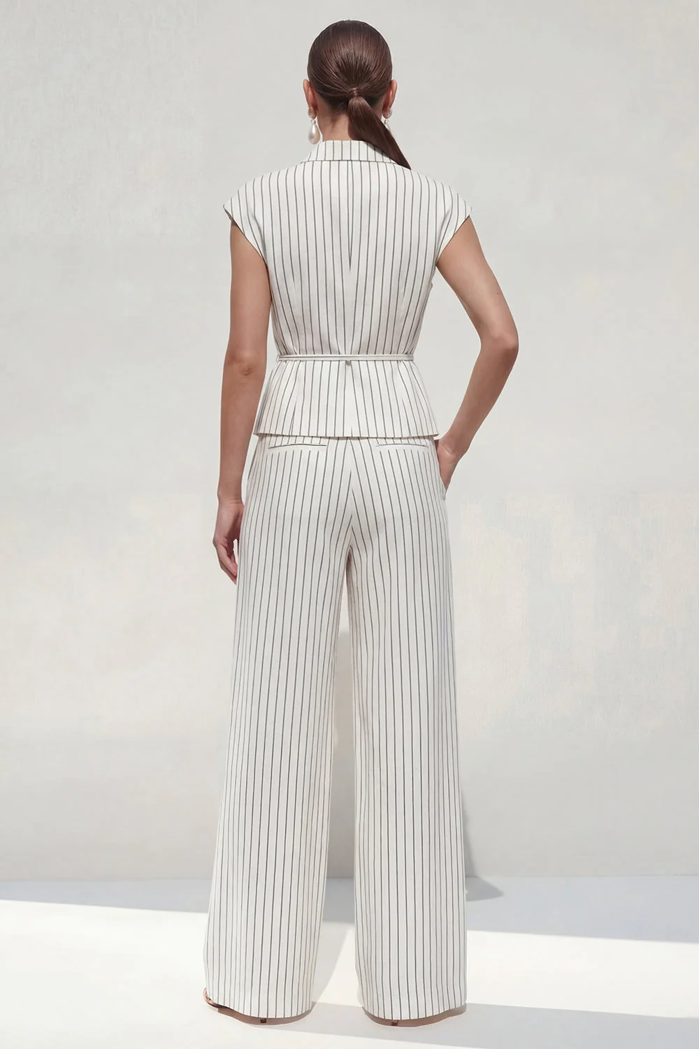 White Striped Notched Lapel 2 Piece Womens Work Suits - Image 2