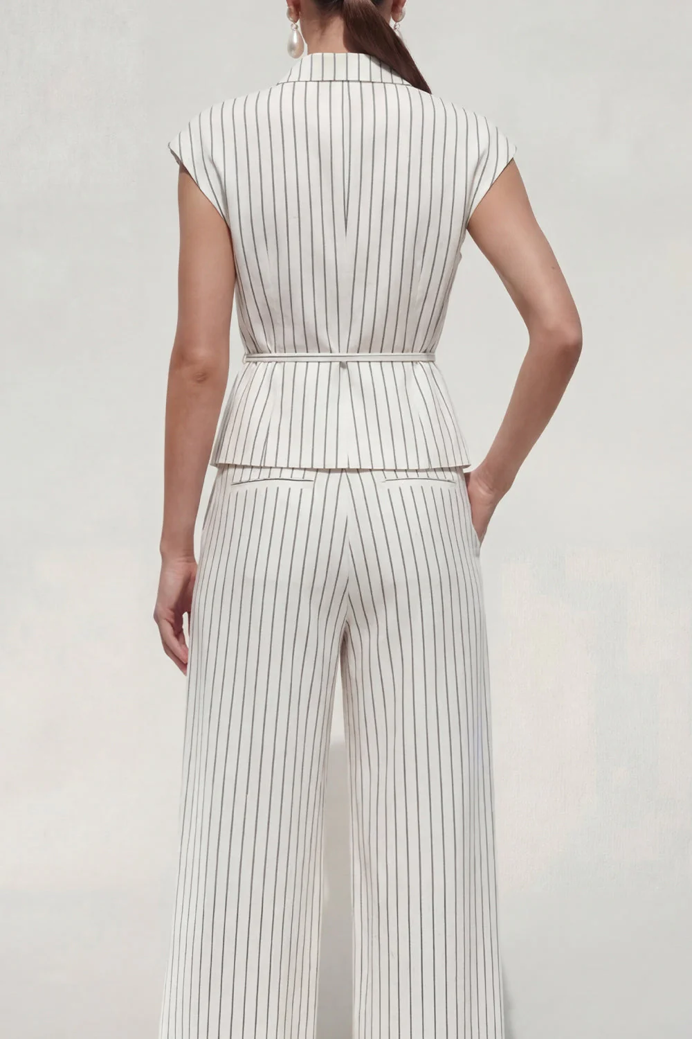 White Striped Notched Lapel 2 Piece Womens Work Suits - Image 5